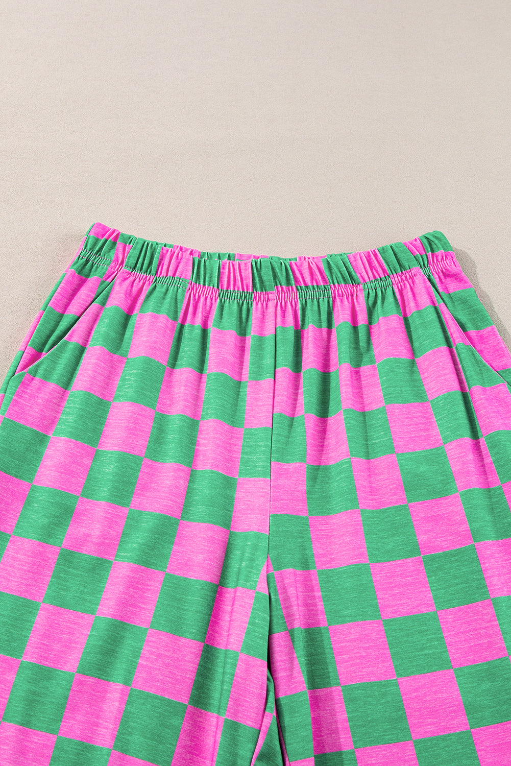 Red 2-Tone Checked Print High Waist Wide Leg Pants