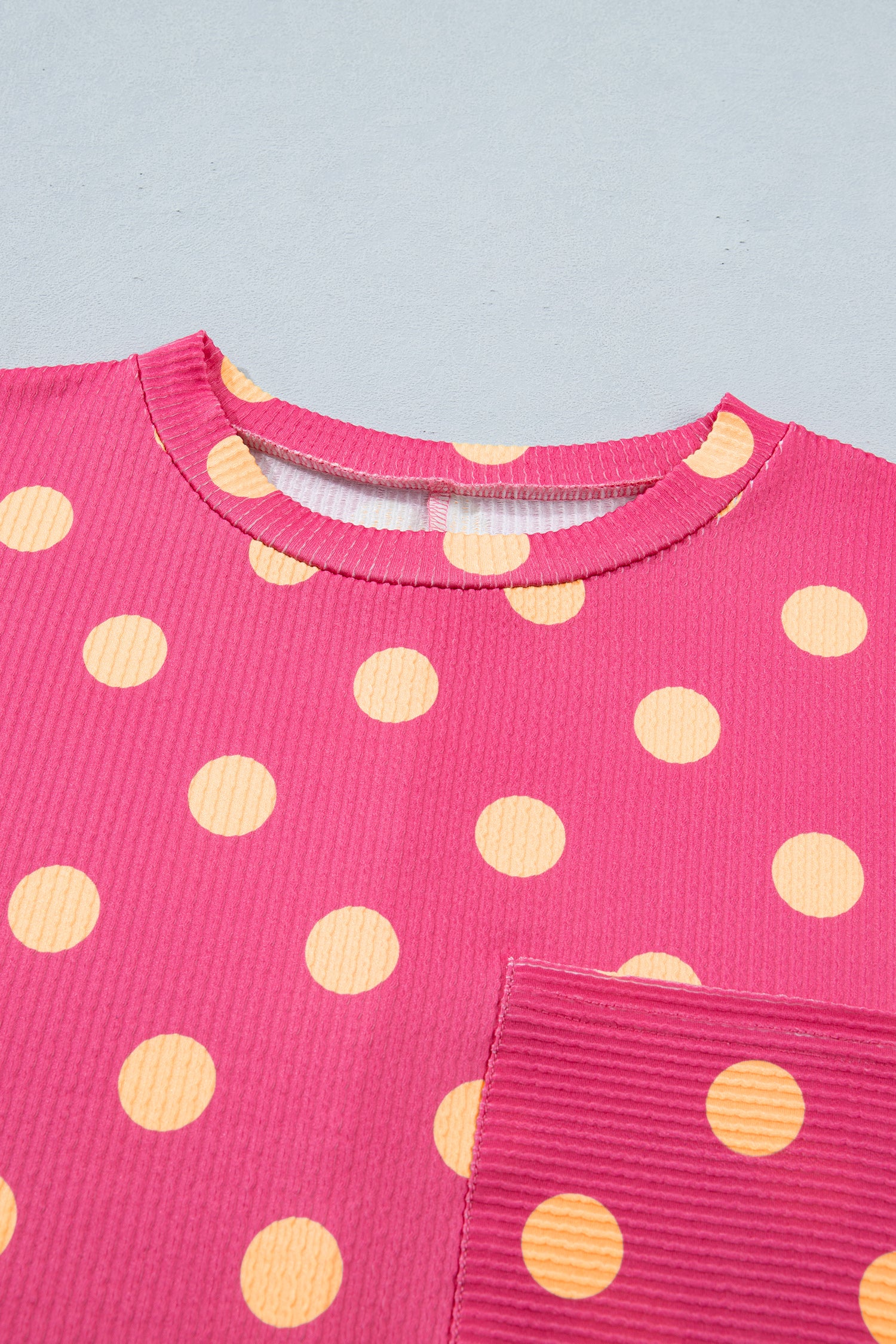 Sky Blue Polka Dot Patch Pocket Twisted Ribbed Top