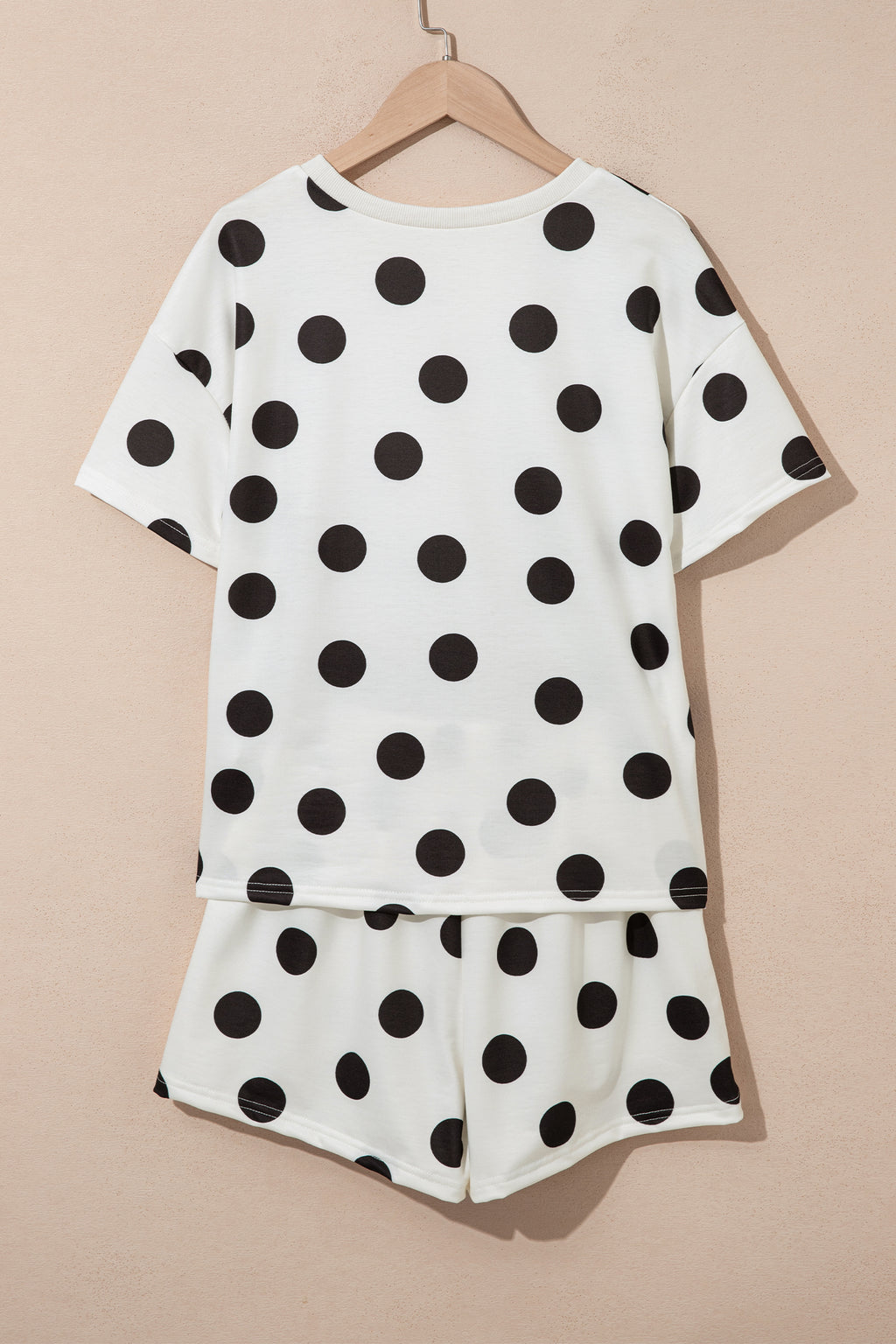 Sky Blue Polka Dot Print Loose Tee Drawstring Elastic Waist Short Set