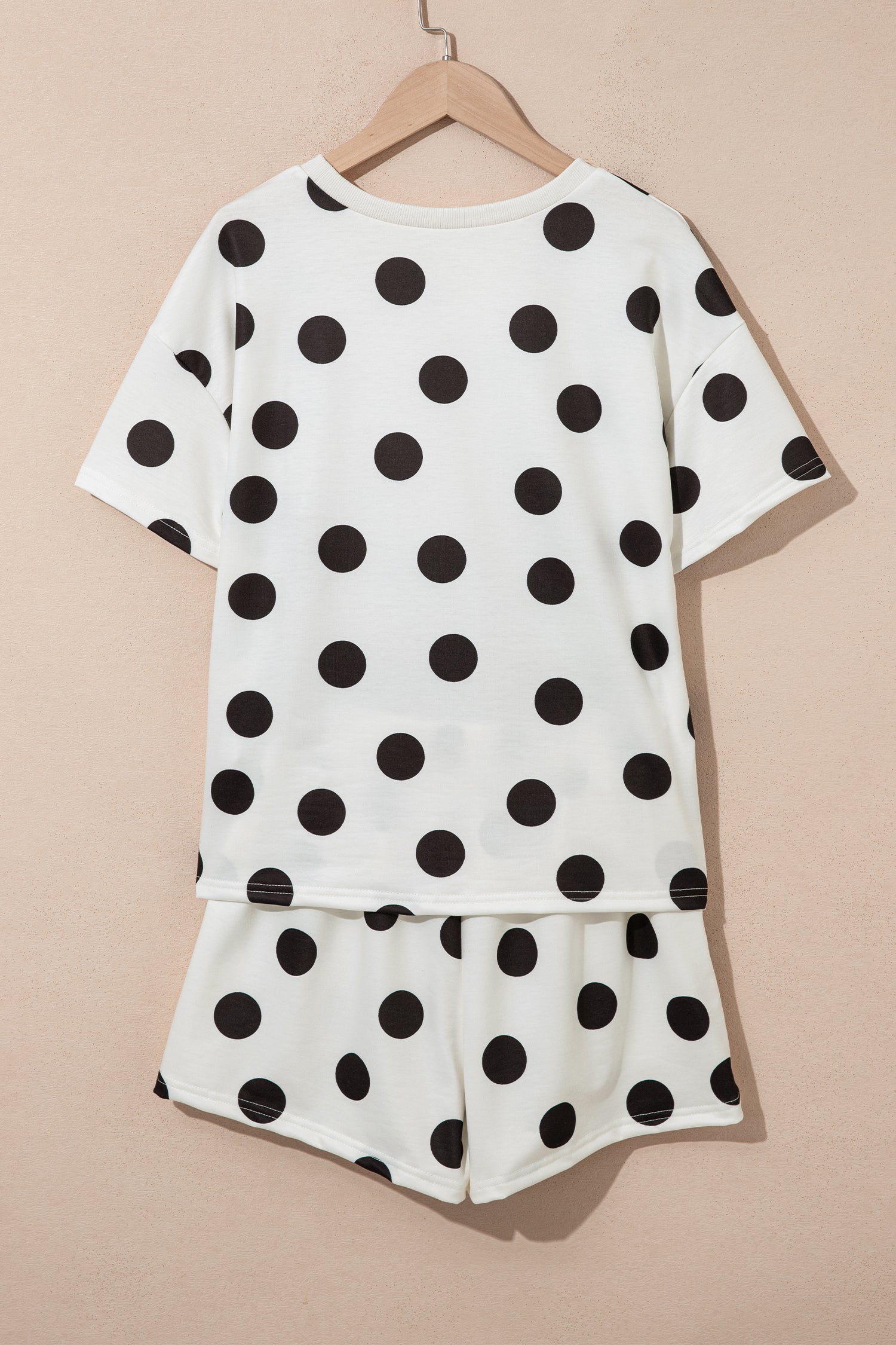 Sky Blue Polka Dot Print Loose Tee Drawstring Elastic Waist Short Set