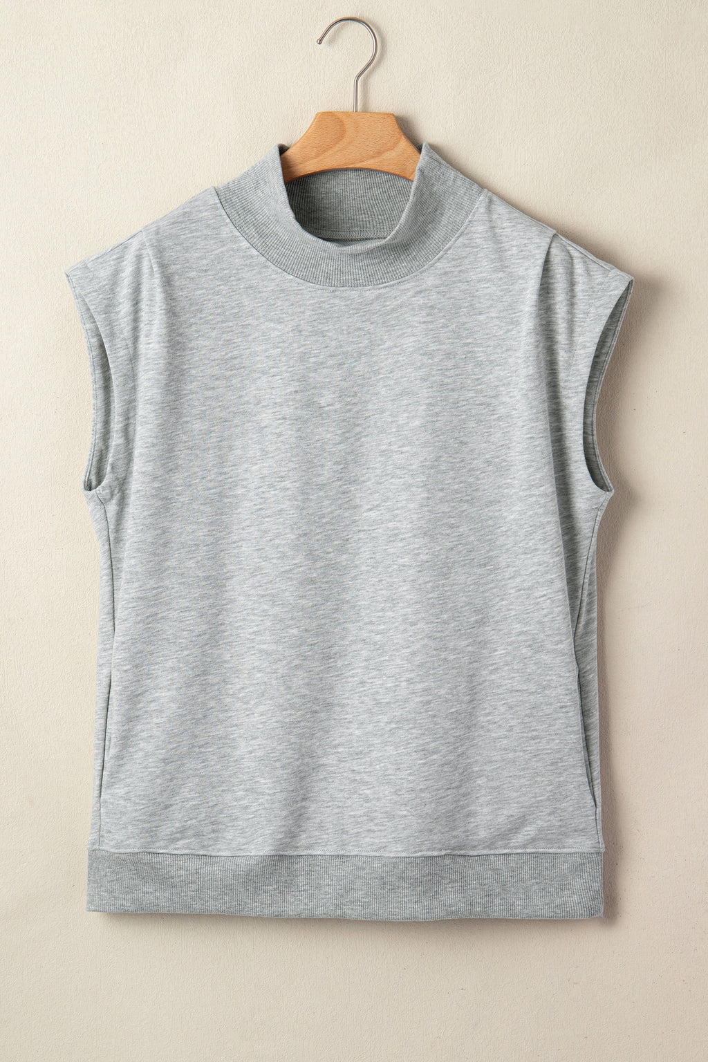 Myosotis Solid Color High Neck Cap Sleeve Loose Top