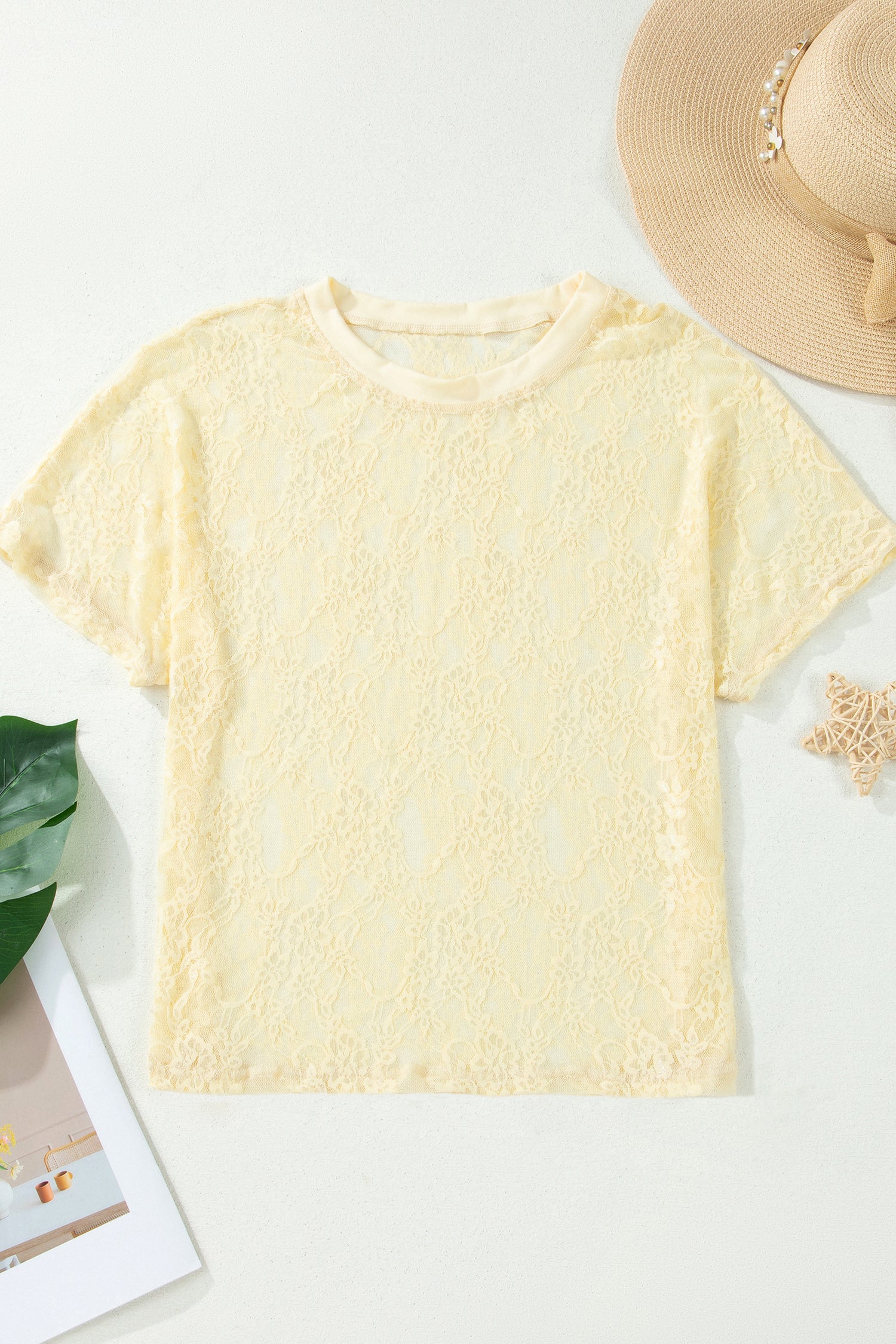 Beau Blue Sheer Floral Lace Boxy Tee