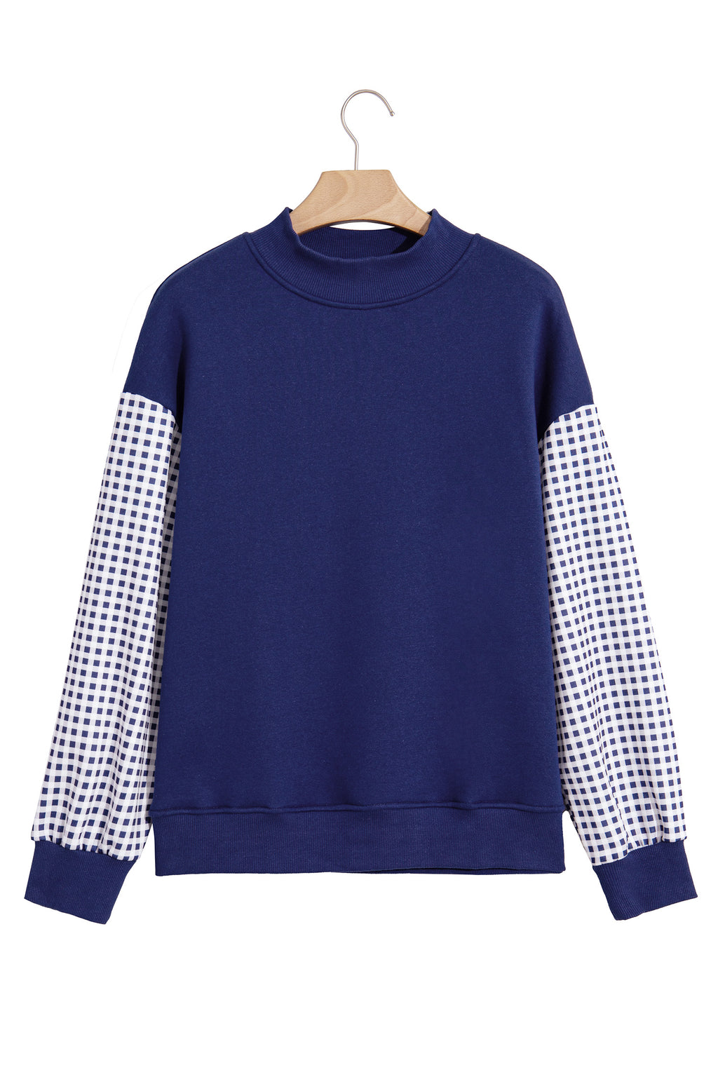 Black Plaid Sleeve Colorblock Loose Tunic Sweatshirt