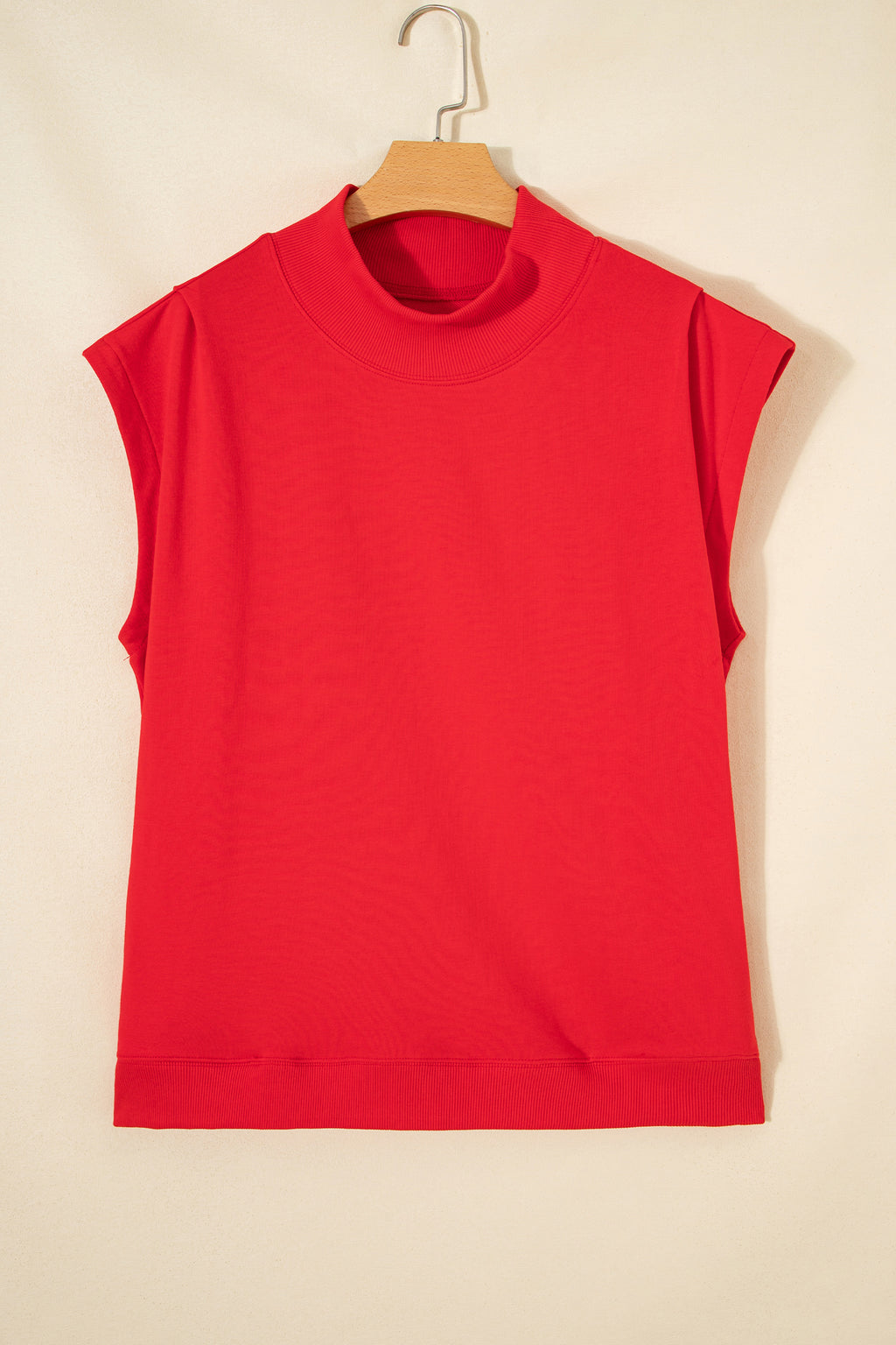 Myosotis Solid Color High Neck Cap Sleeve Loose Top