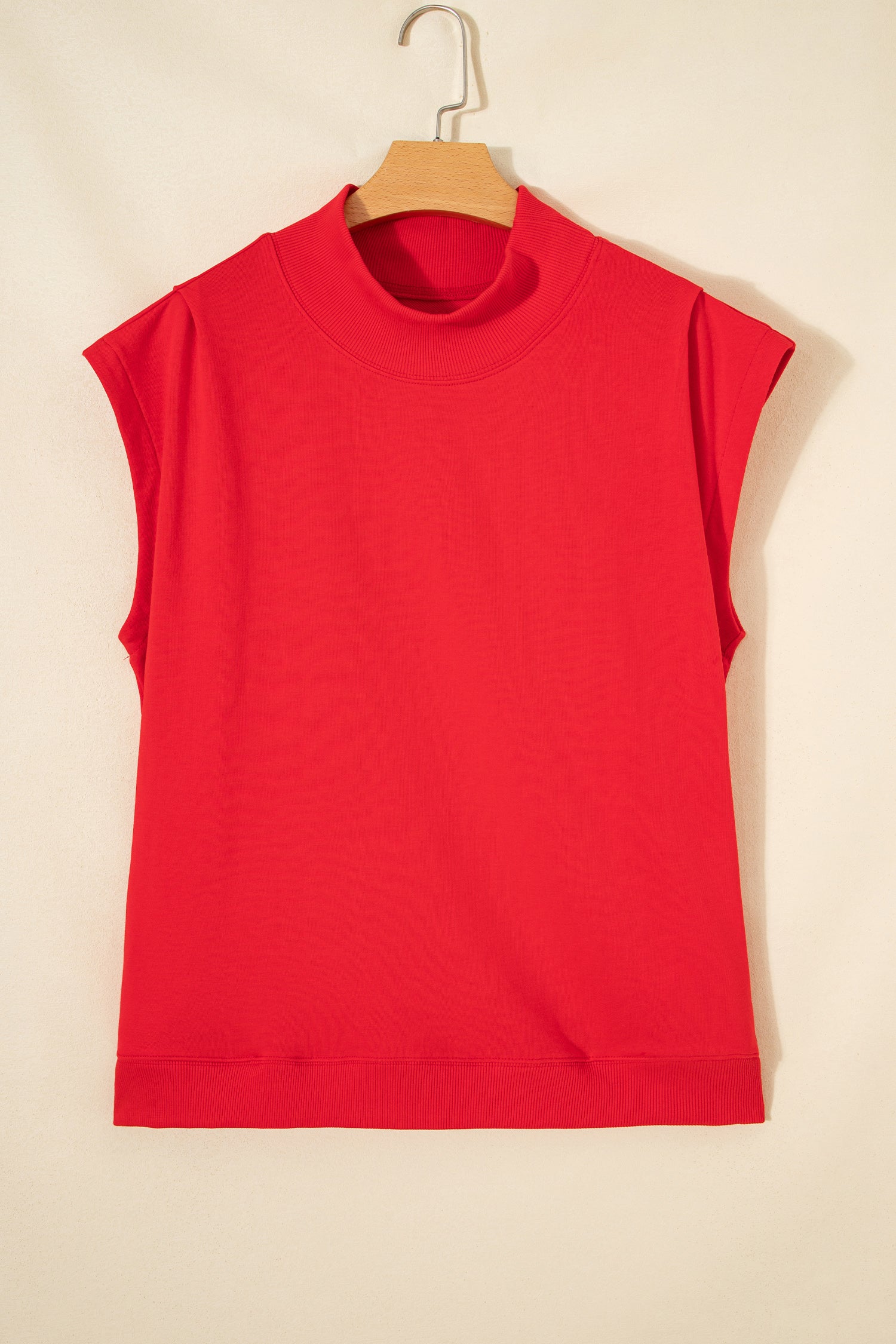 Myosotis Solid Color High Neck Cap Sleeve Loose Top