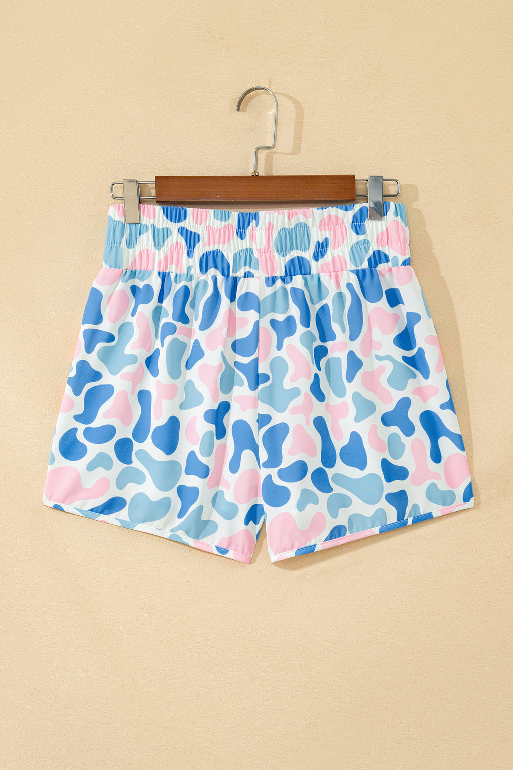 Green Camouflage Print Shirred High Waist Athleisure Shorts