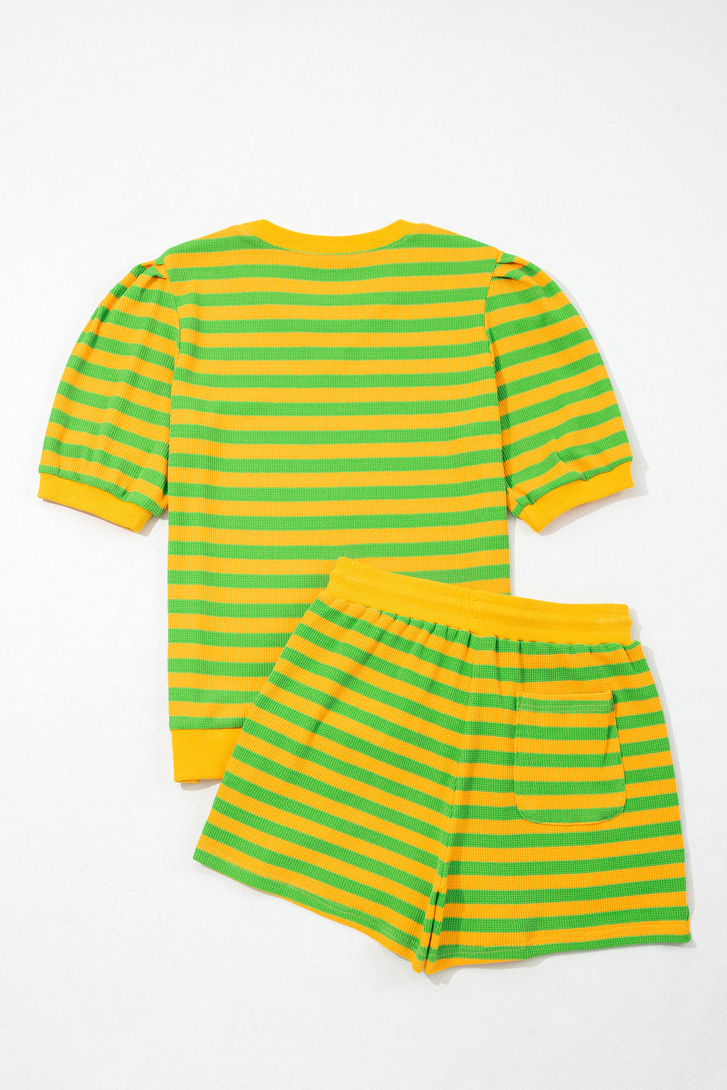 Red Stripe Puff Short Sleeve T Shirt Matching Shorts Set