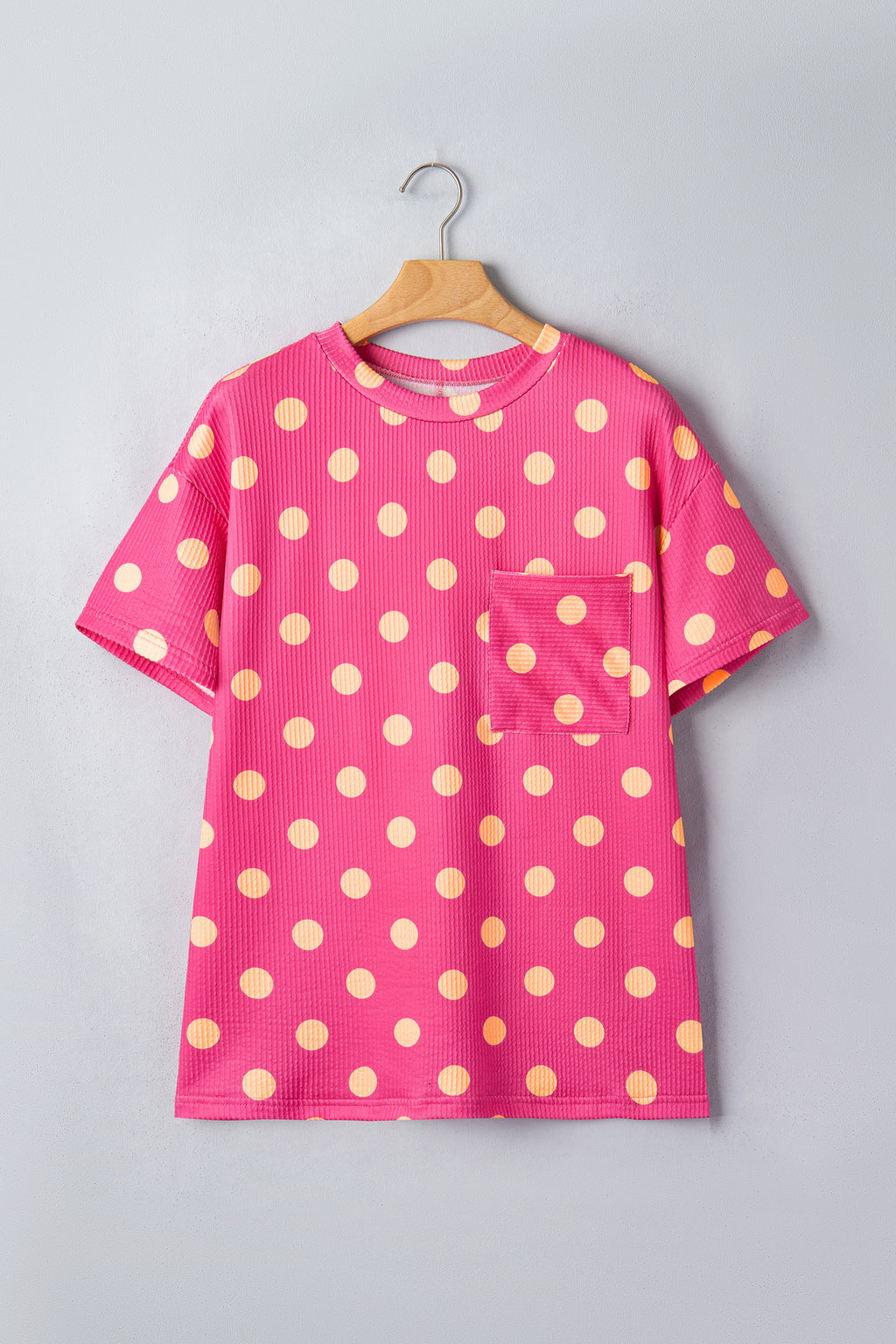 Sky Blue Polka Dot Patch Pocket Twisted Ribbed Top