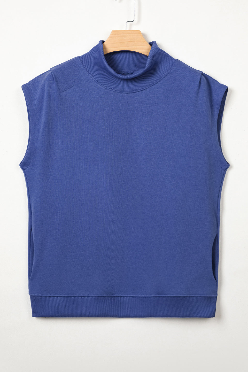 Myosotis Solid Color High Neck Cap Sleeve Loose Top
