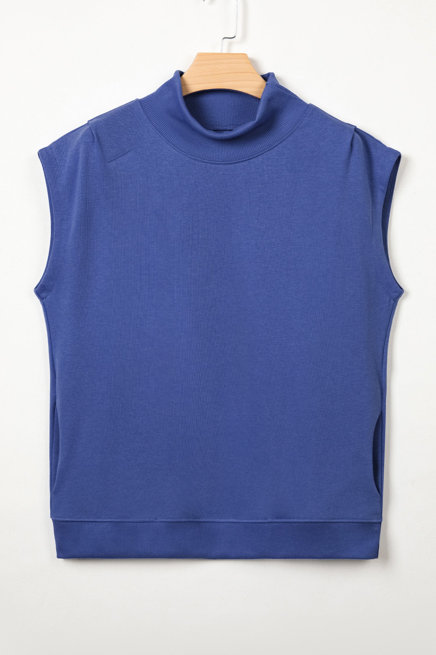 Myosotis Solid Color High Neck Cap Sleeve Loose Top