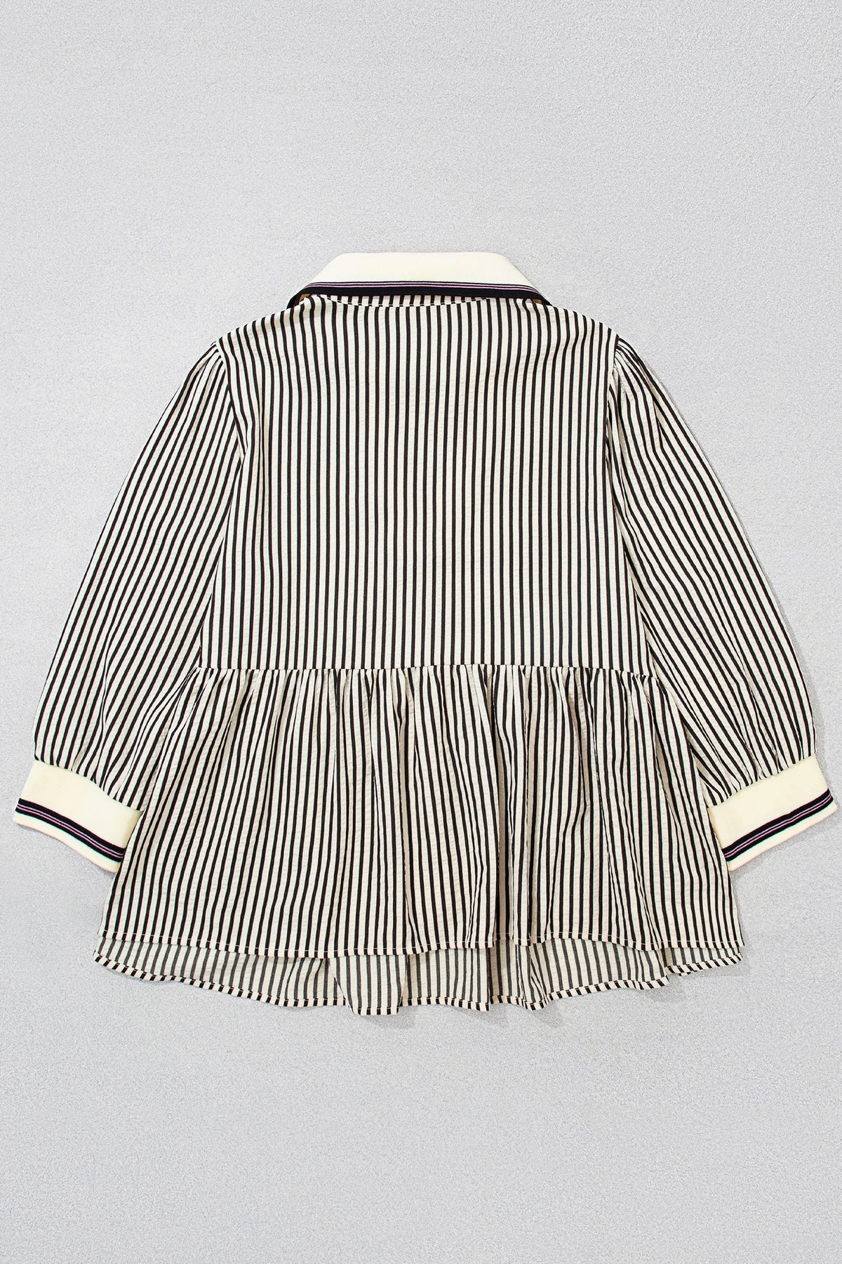Black Stripe Patchwork Striped V Neck Tunic Plus Size Blouse