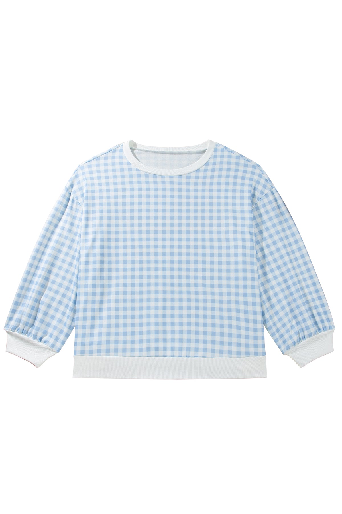 Light Blue Casual Plus Size Plaid Sweatshirt
