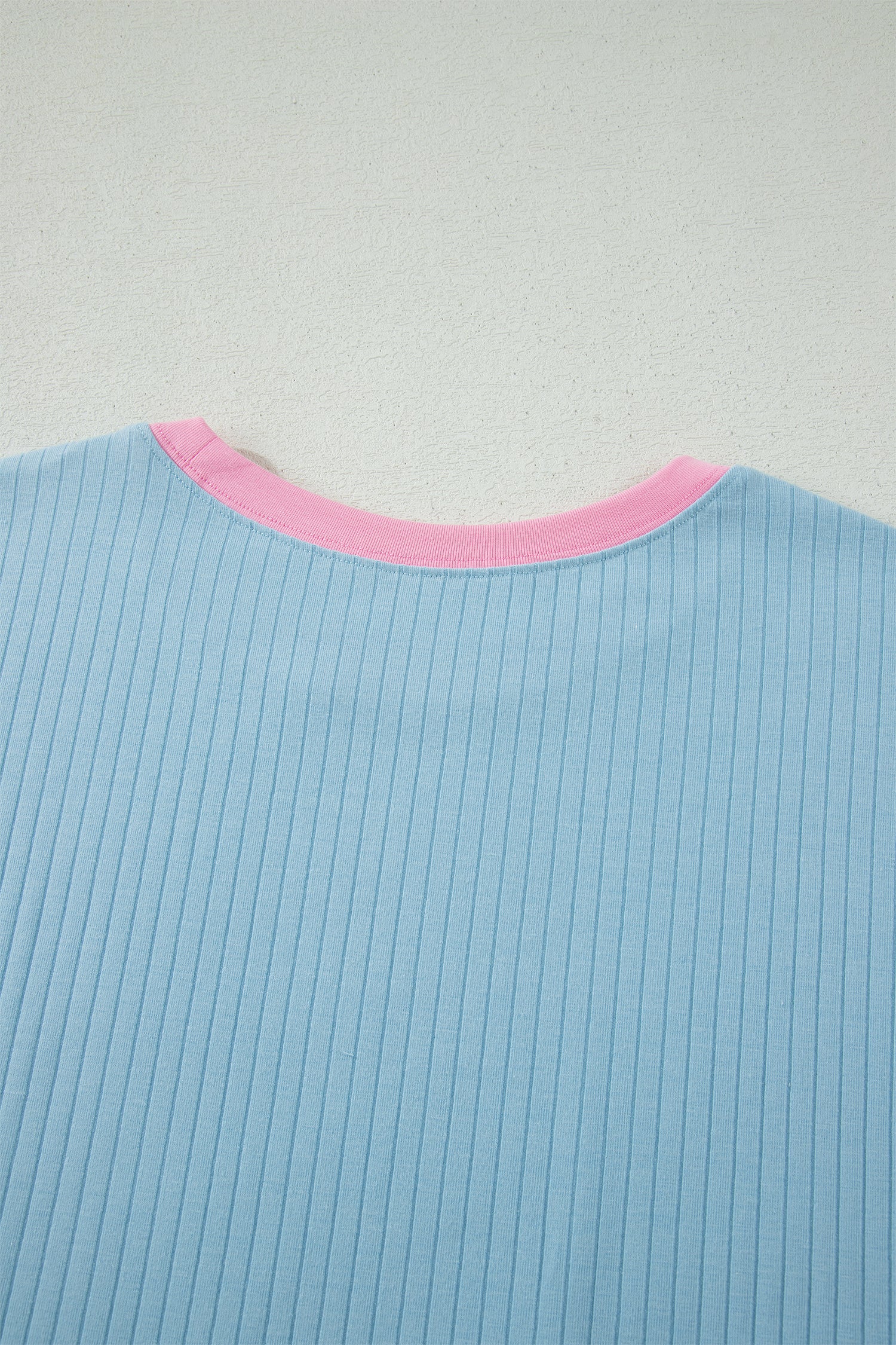 Sachet Pink Soft Ribbed Color Block Trim Casual Short Set