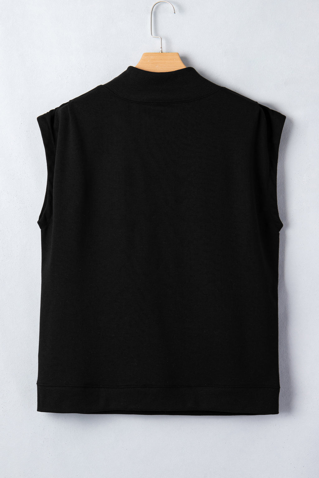Myosotis Solid Color High Neck Cap Sleeve Loose Top