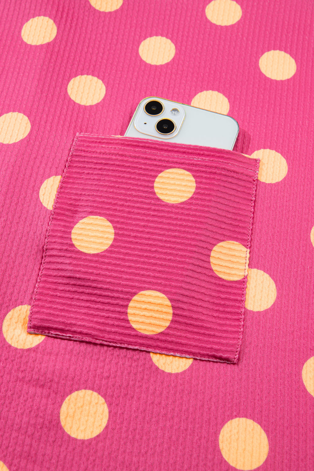 Sky Blue Polka Dot Patch Pocket Twisted Ribbed Top