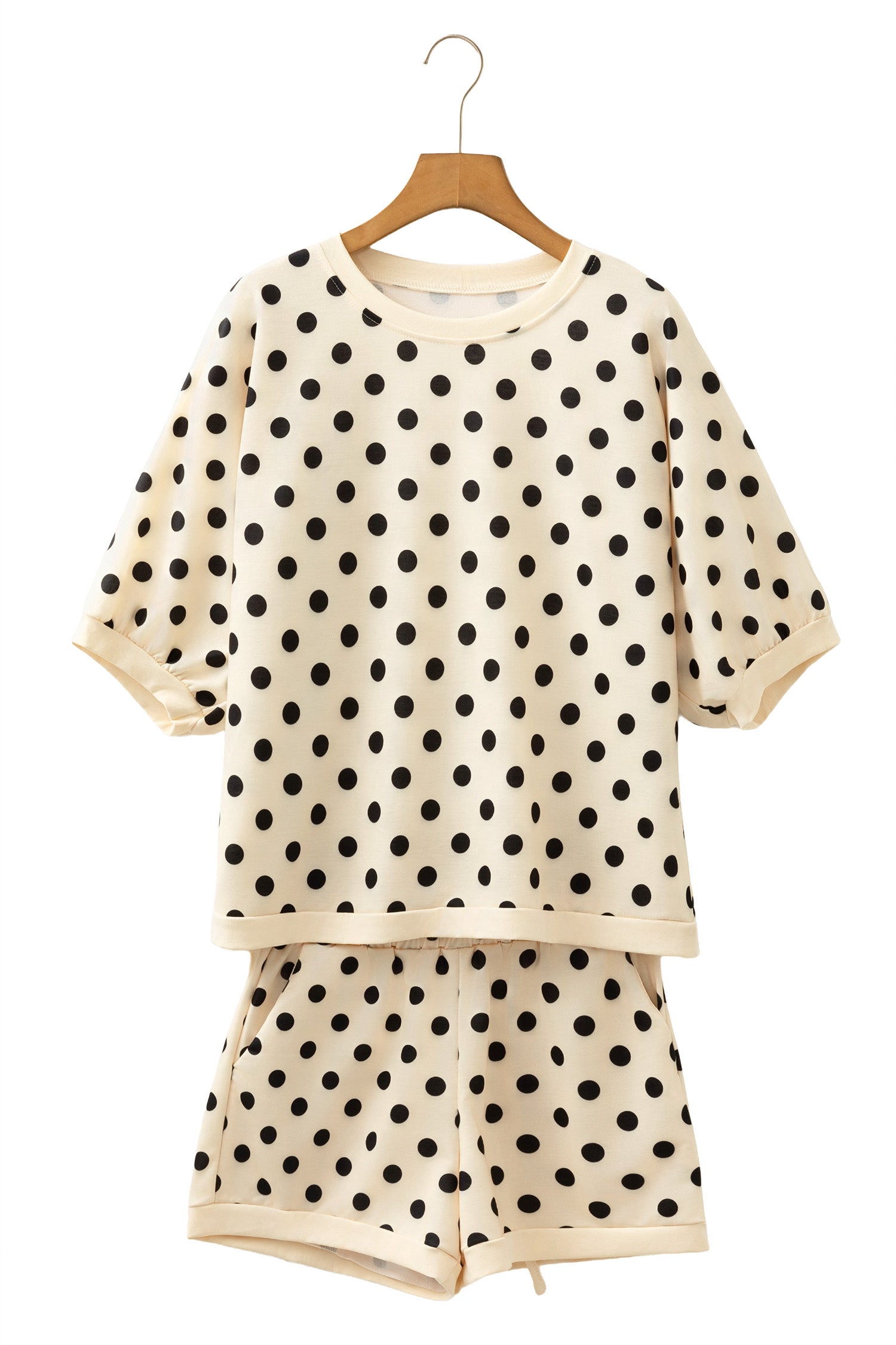 Pink Polka Dot Oversized Top Drawstring Short Set