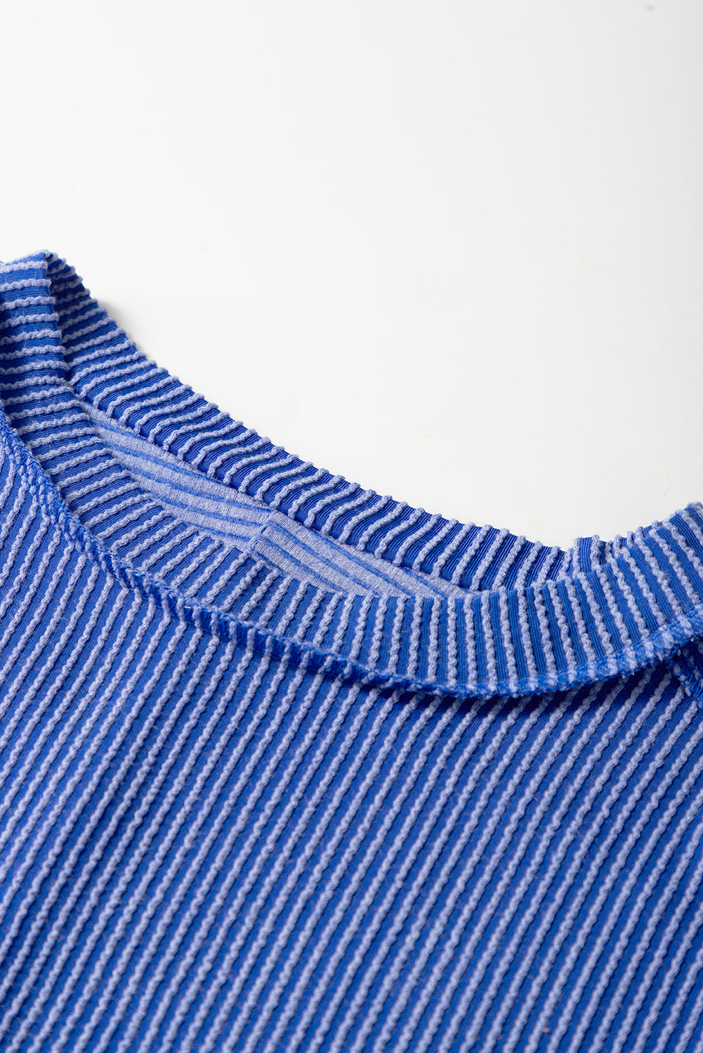 Dark Blue Crinkle Rib Textured Round Neck T Shirt