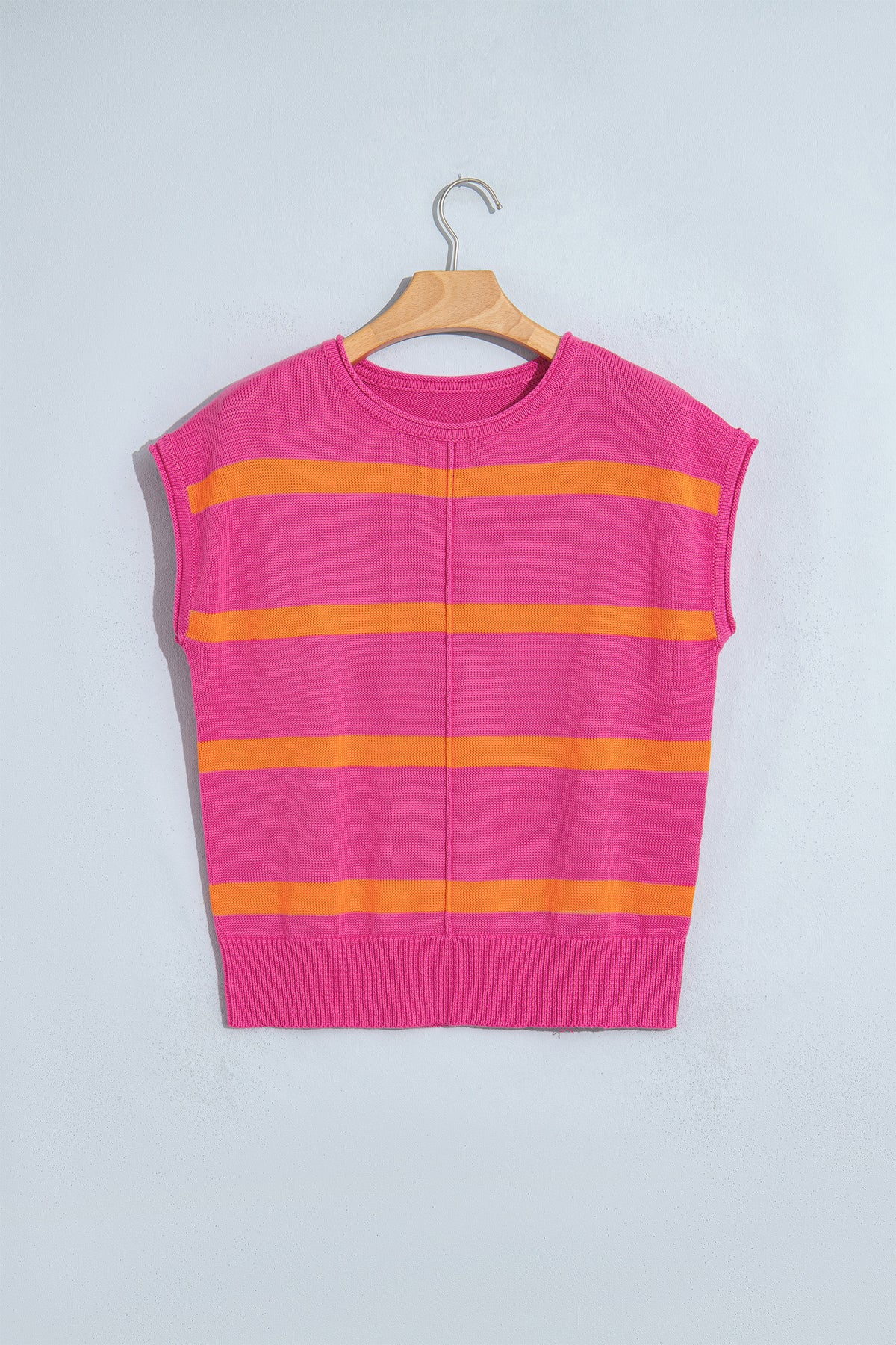 Brown Stripe Knit Western Short Sleeve Sweater