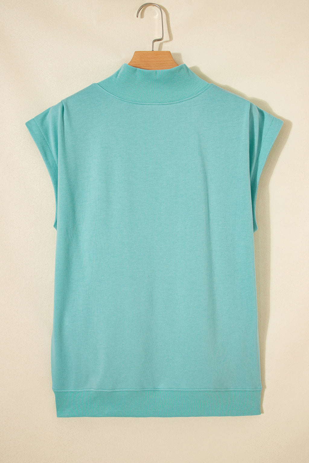 Myosotis Solid Color High Neck Cap Sleeve Loose Top
