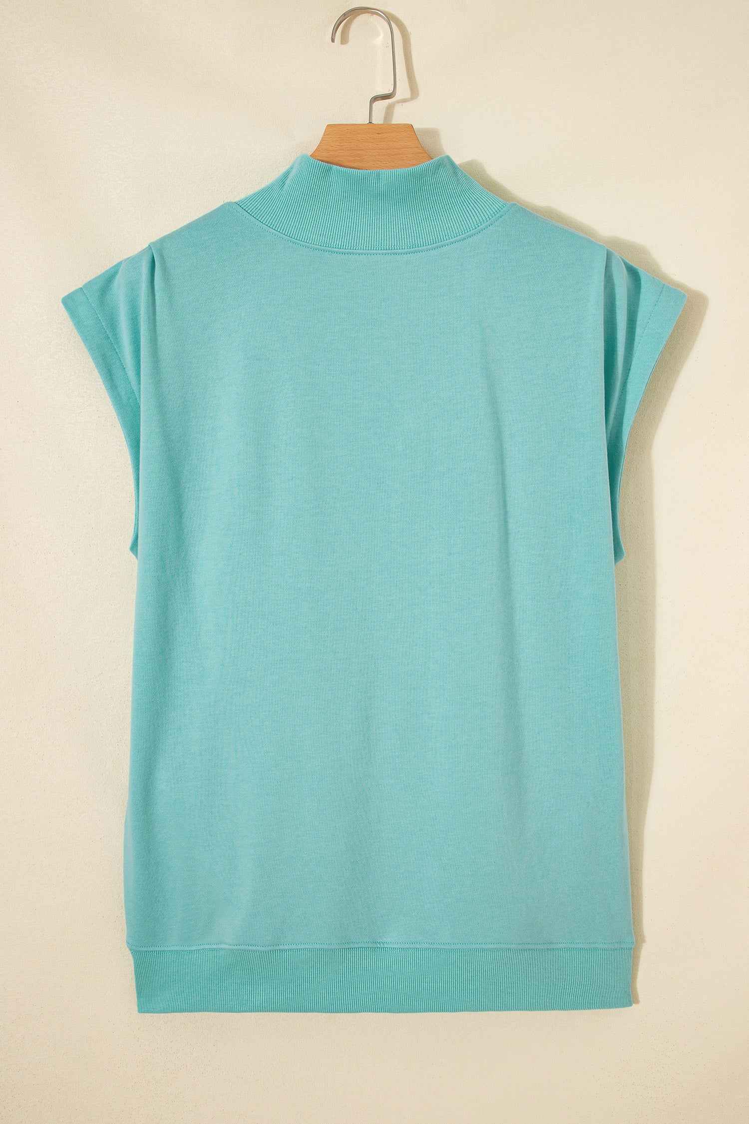 Myosotis Solid Color High Neck Cap Sleeve Loose Top