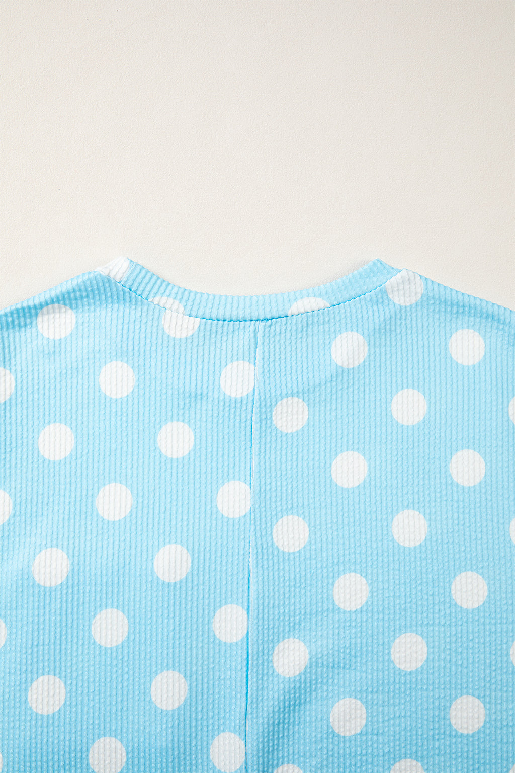 Sky Blue Polka Dot Patch Pocket Twisted Ribbed Top