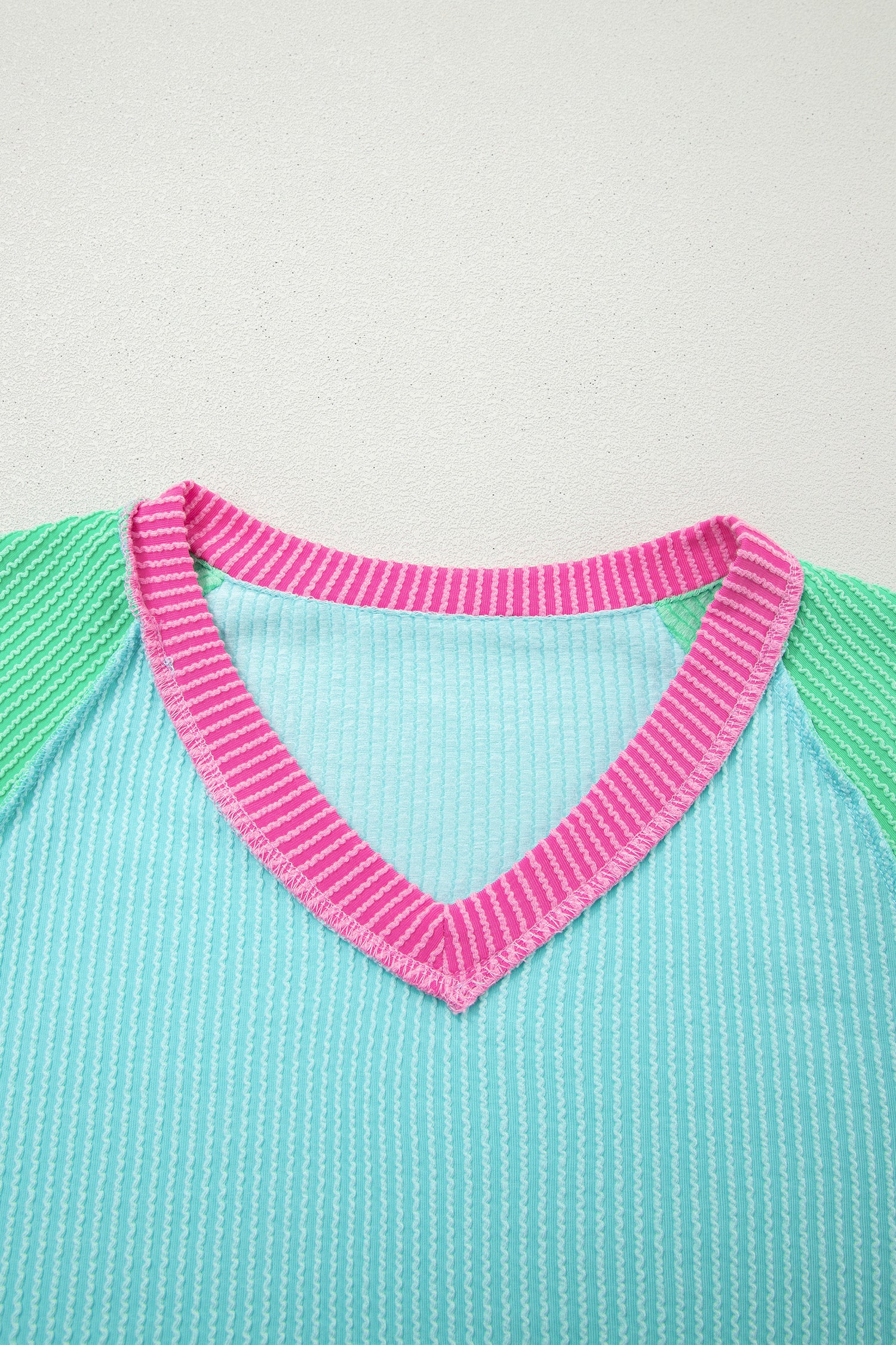 Rose Red Color Block Twisted Ribbed Tee