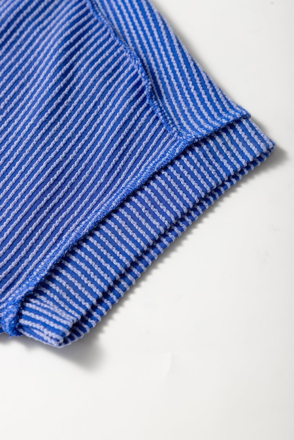 Dark Blue Crinkle Rib Textured Round Neck T Shirt