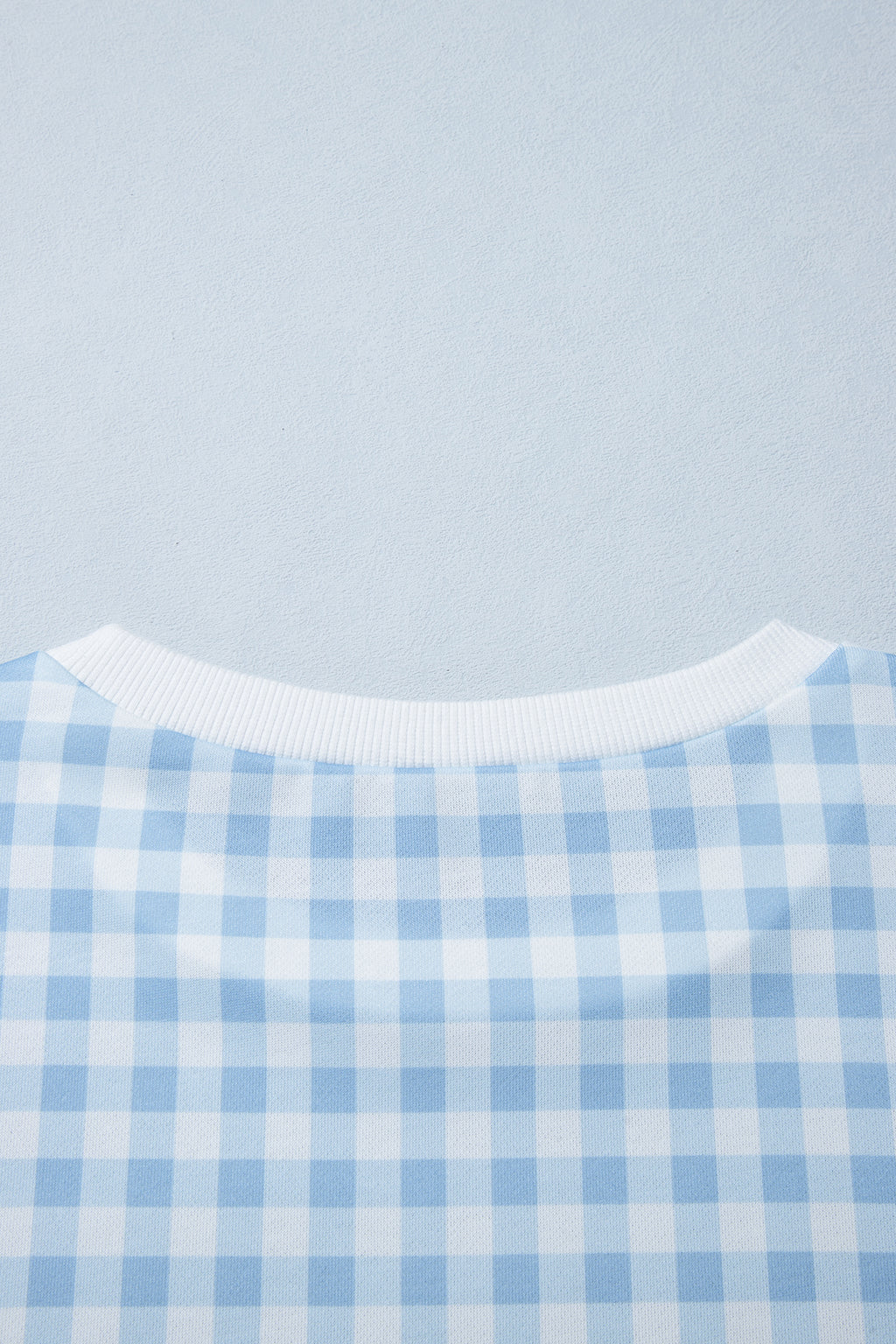Light Blue Plaid Round Neck Long Sleeve Sweatshirt