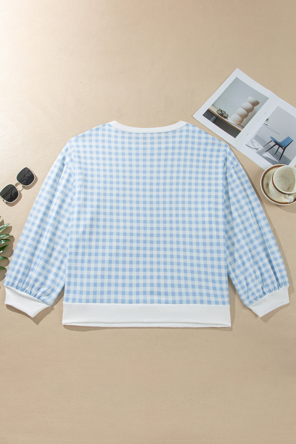 Light Blue Casual Plus Size Plaid Sweatshirt