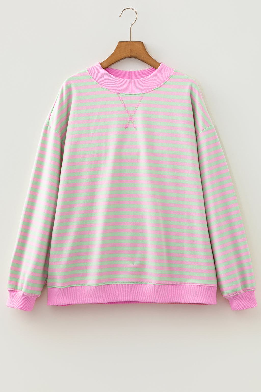Green Stripe Striped Stand Neck Long Sleeve Sweatshirt