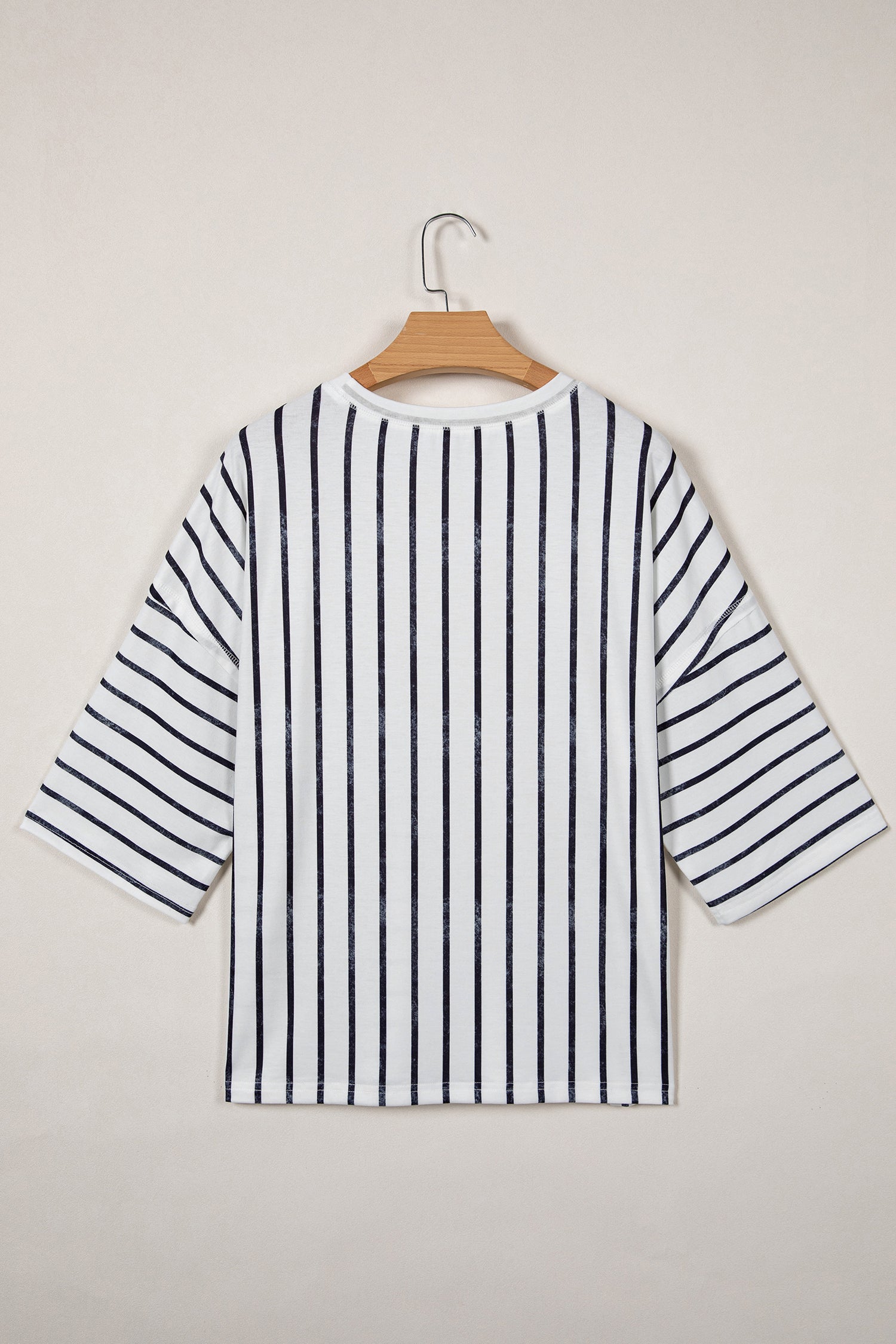 Green Stripe Colorblock 3/4 Sleeve Loose T Shirt