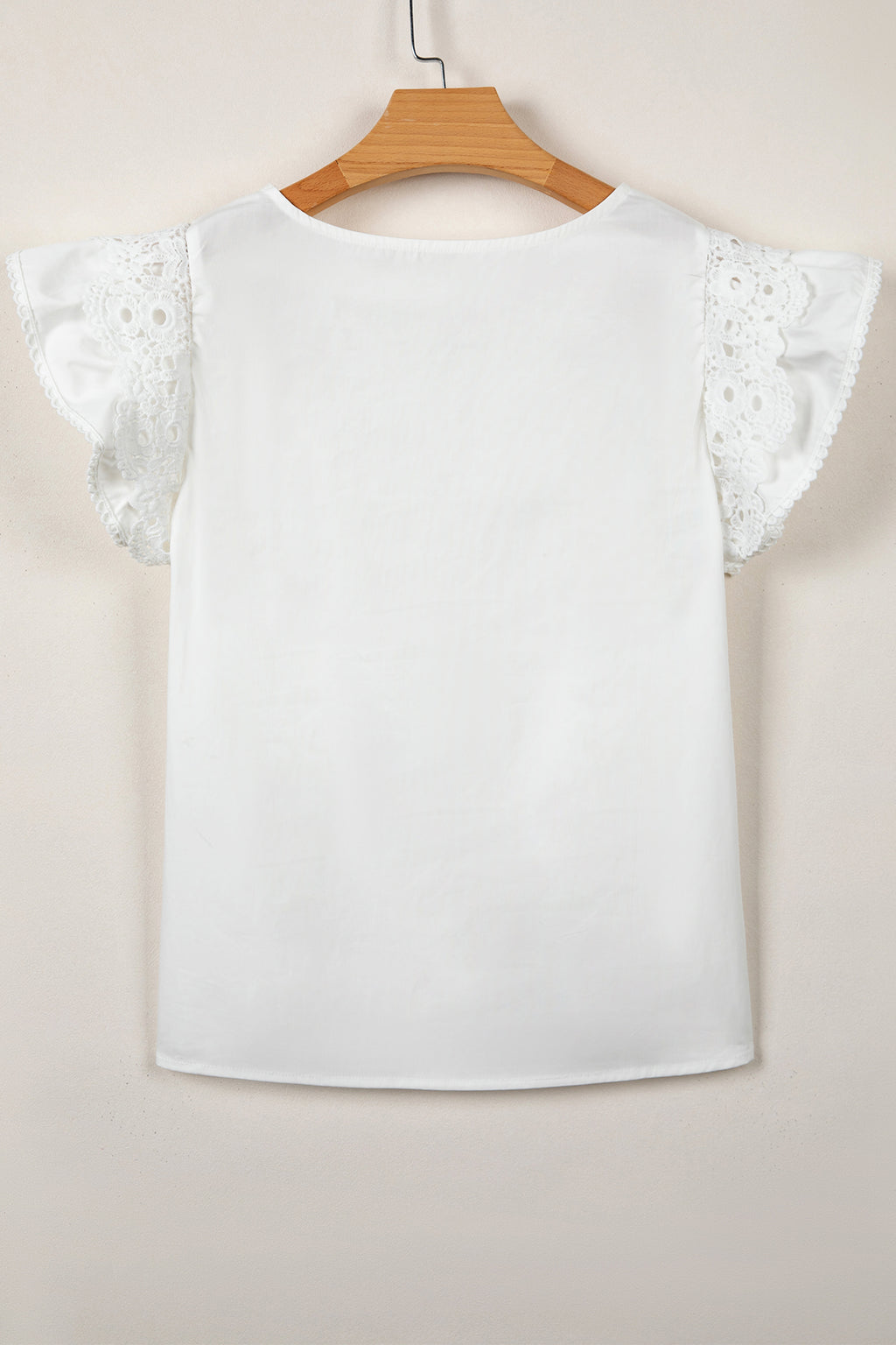 Bonbon Lace Detail Flutter Sleeve Pleated Round Neck Blouse