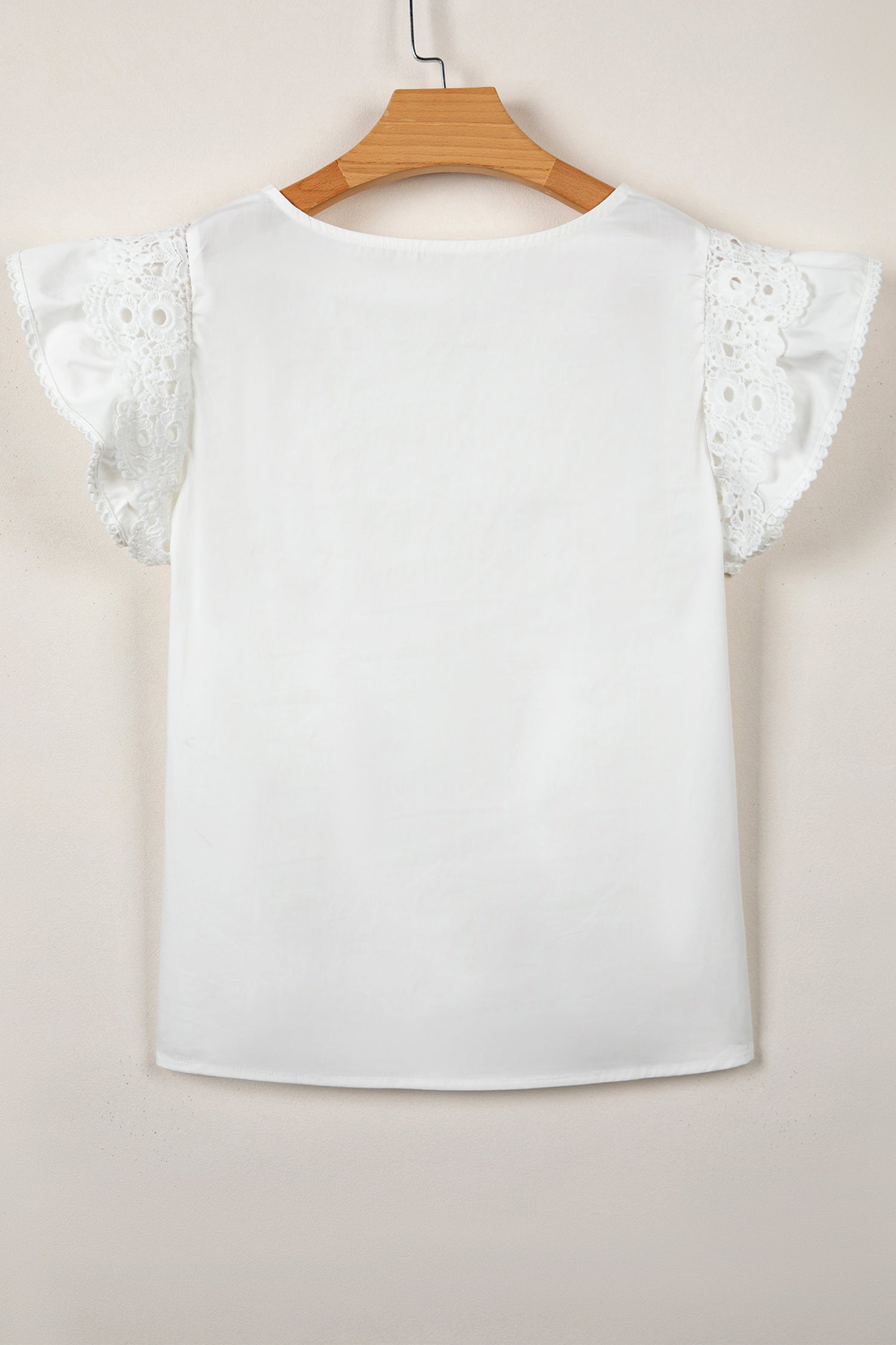 Bonbon Lace Detail Flutter Sleeve Pleated Round Neck Blouse