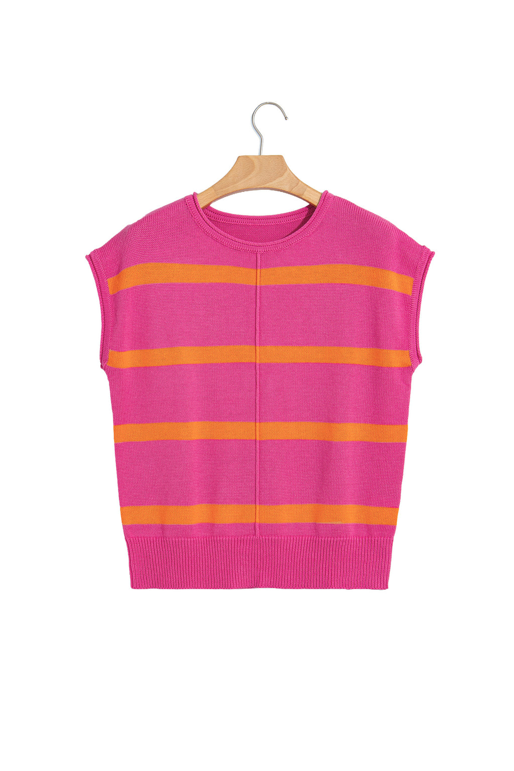 Brown Stripe Knit Western Short Sleeve Sweater