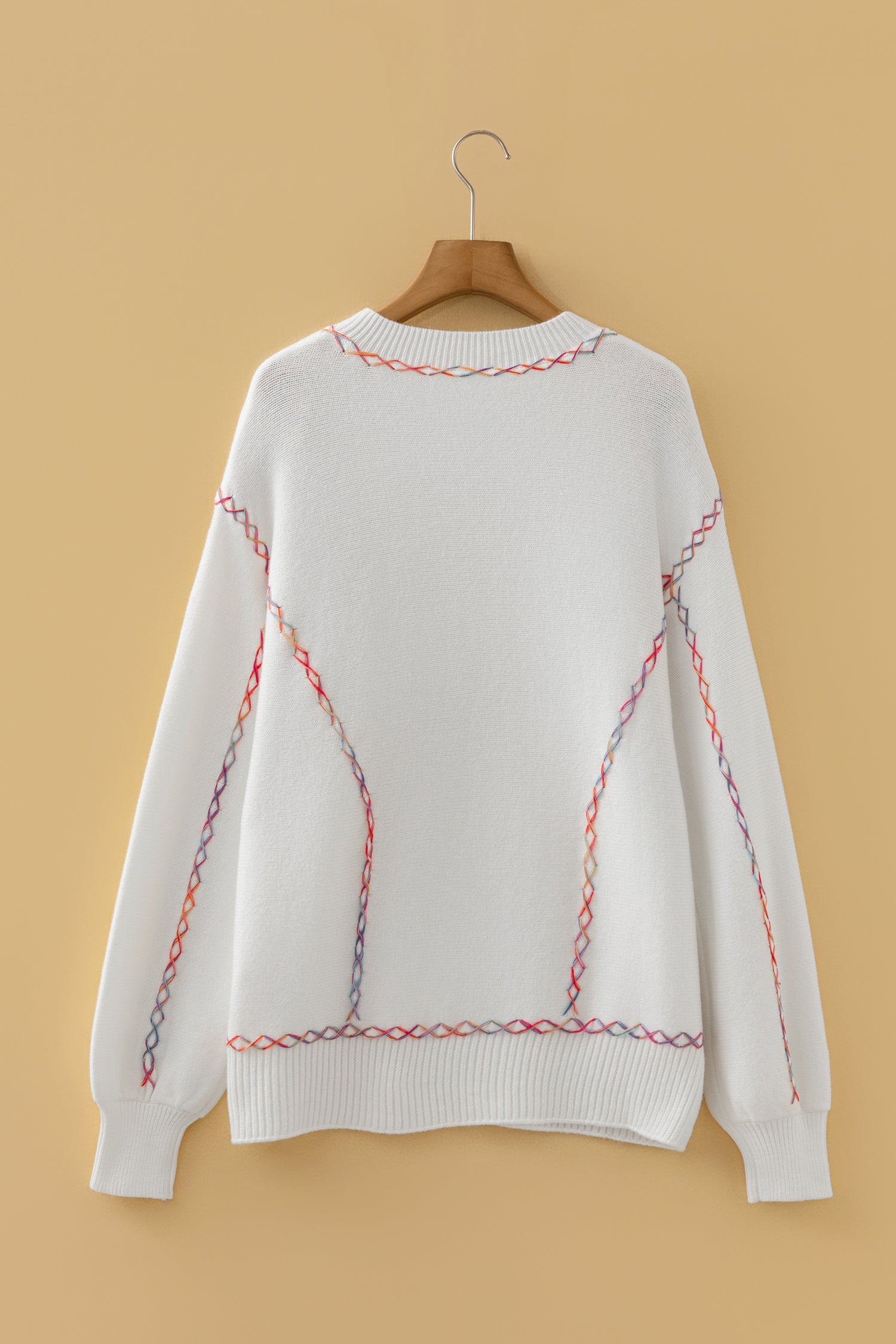 Orchid Bouquet Rainbow Stitching Balloon Sleeve Relaxed Sweater