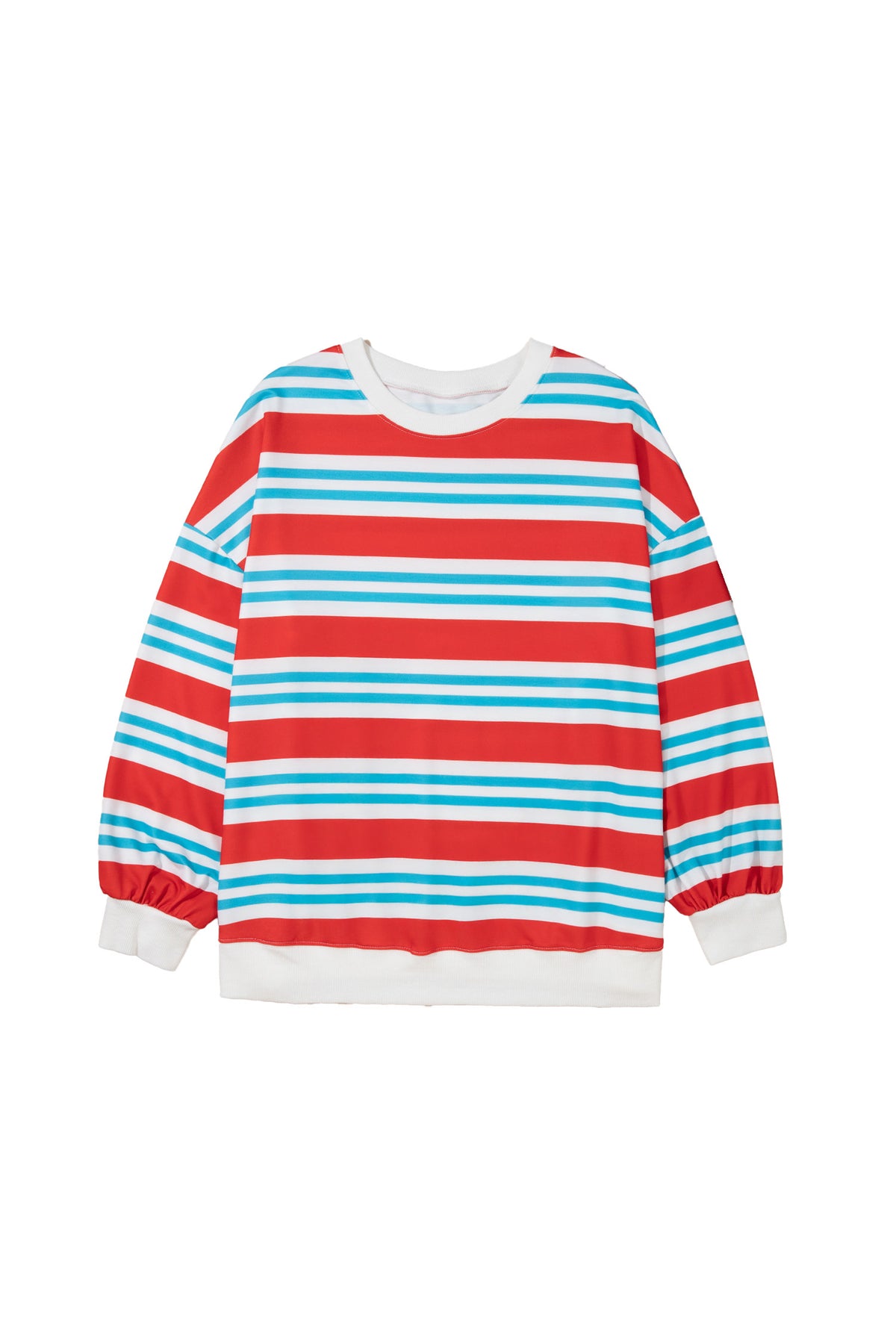 Red Stripe Striped Colorblock Long Sleeve Round Neck Tunic Plus Size Sweatshirt