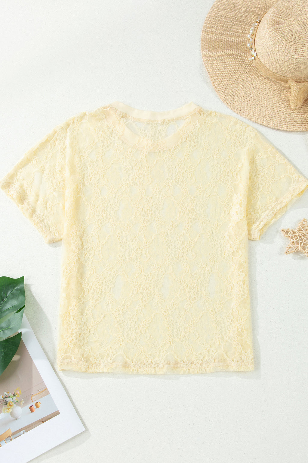 Beau Blue Sheer Floral Lace Boxy Tee