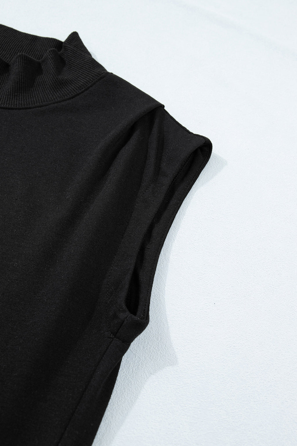 Myosotis Solid Color High Neck Cap Sleeve Loose Top