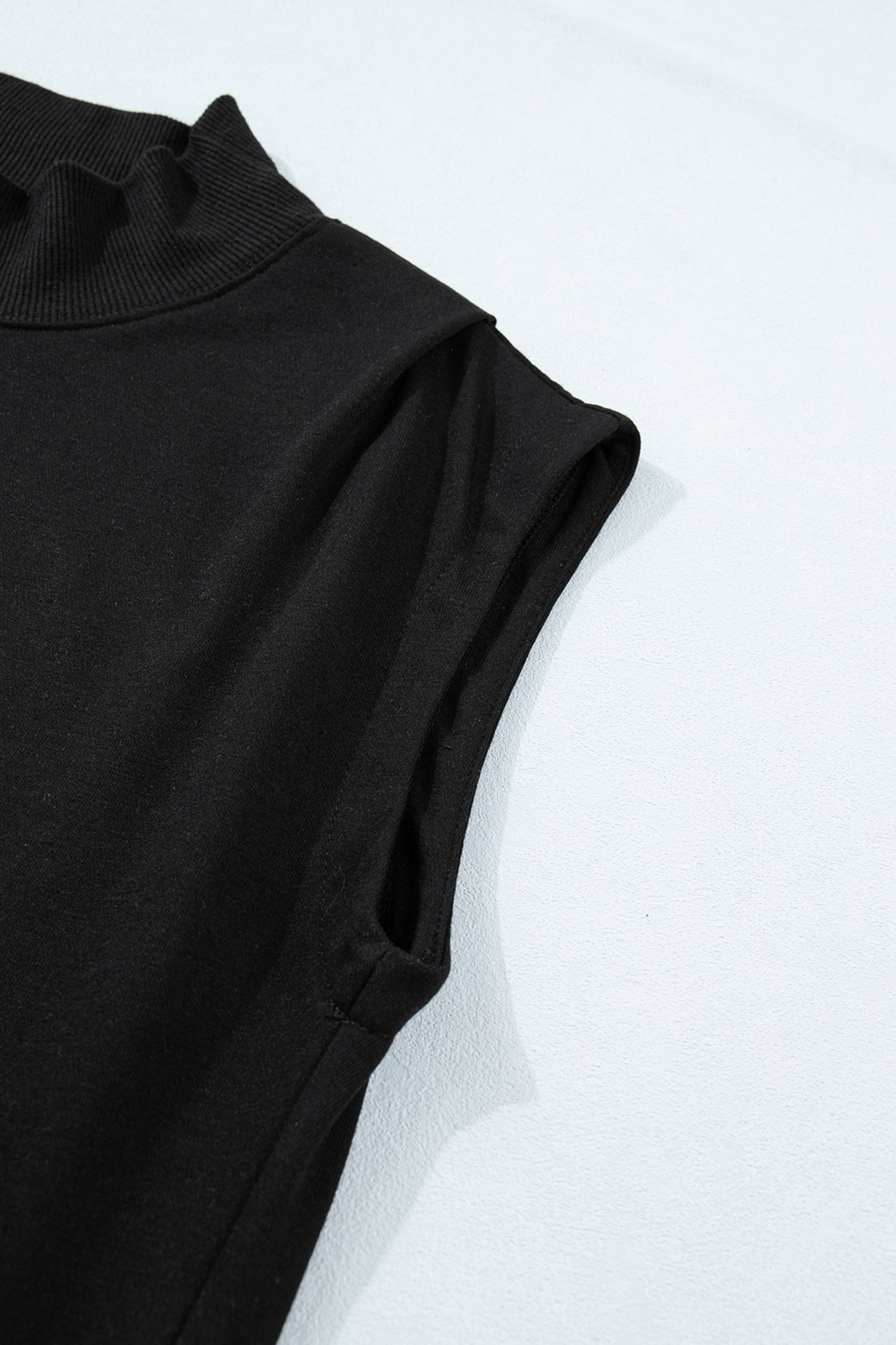 Myosotis Solid Color High Neck Cap Sleeve Loose Top