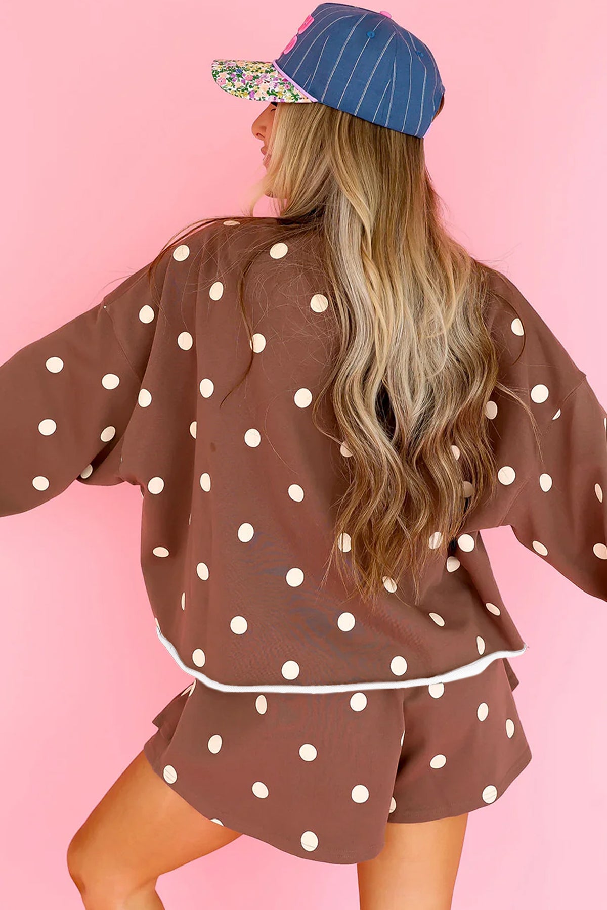 Red Polka Dot Raw Hem Relaxed Pullover Loose Skort Two Piece Set