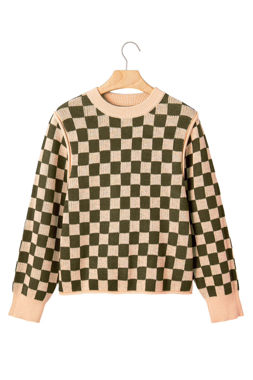 Multicolour Drop Shoulder Plaid Knit Long Sleeve Sweater