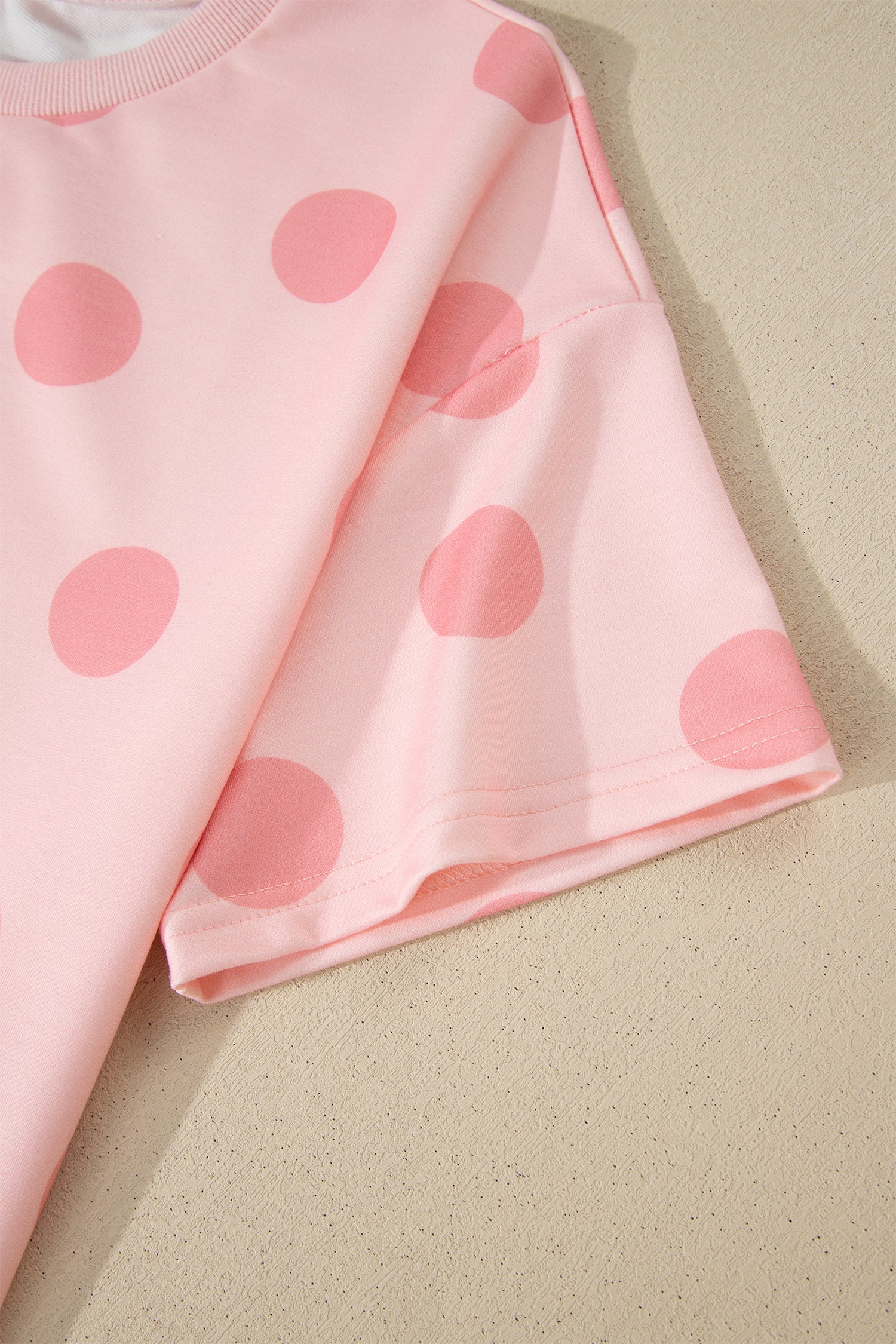 Sky Blue Polka Dot Print Loose Tee Drawstring Elastic Waist Short Set