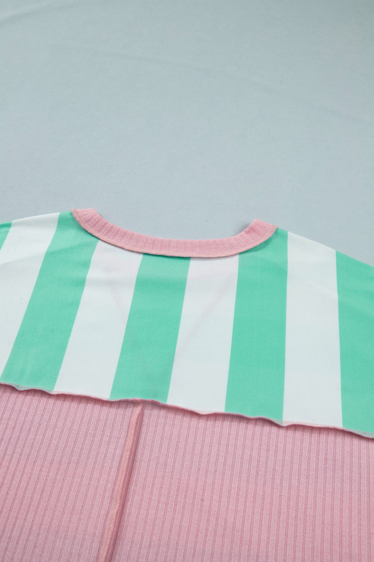 Pink Stripe Exposed Seam Ribbed Patchwork Oversized Tee