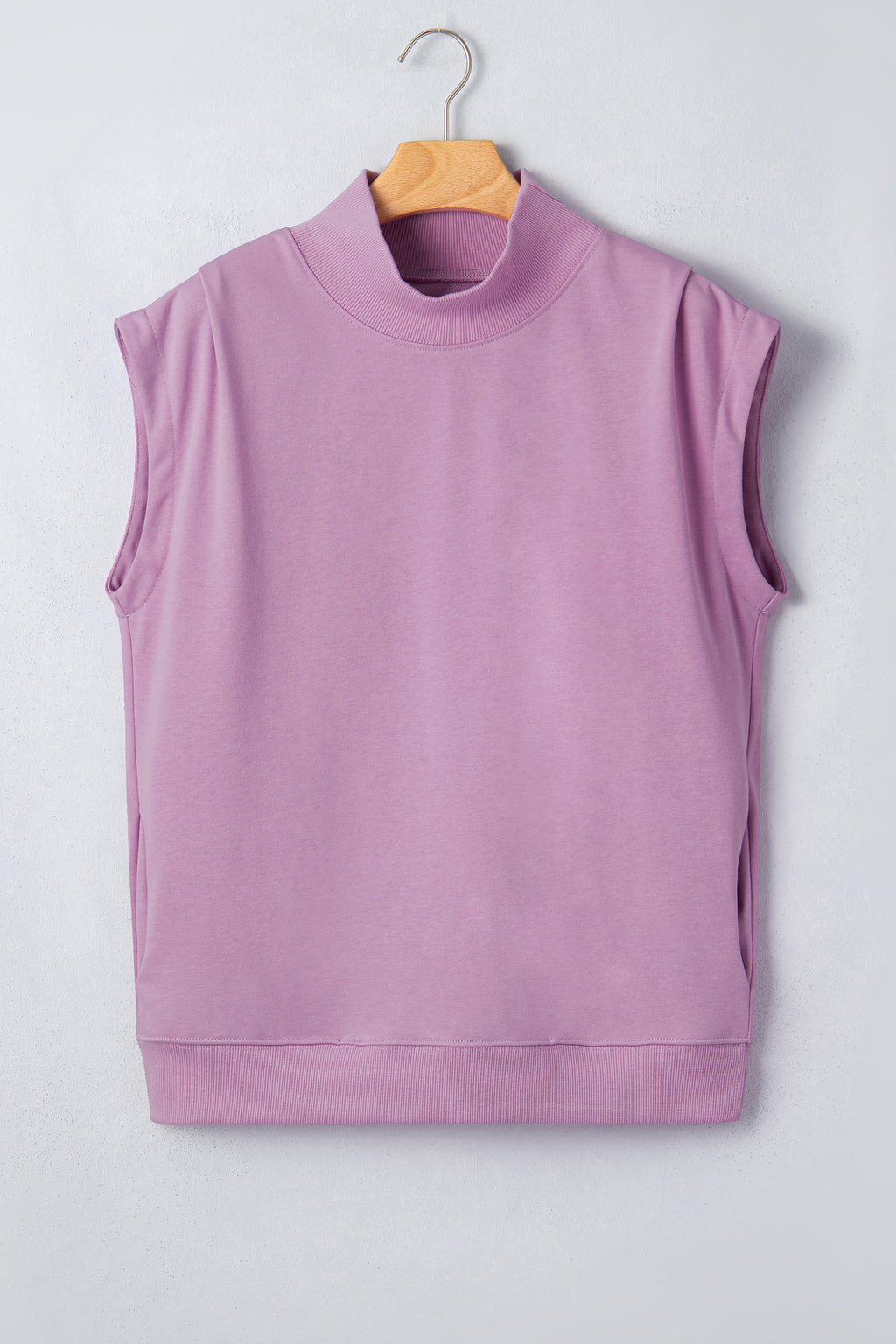 Myosotis Solid Color High Neck Cap Sleeve Loose Top
