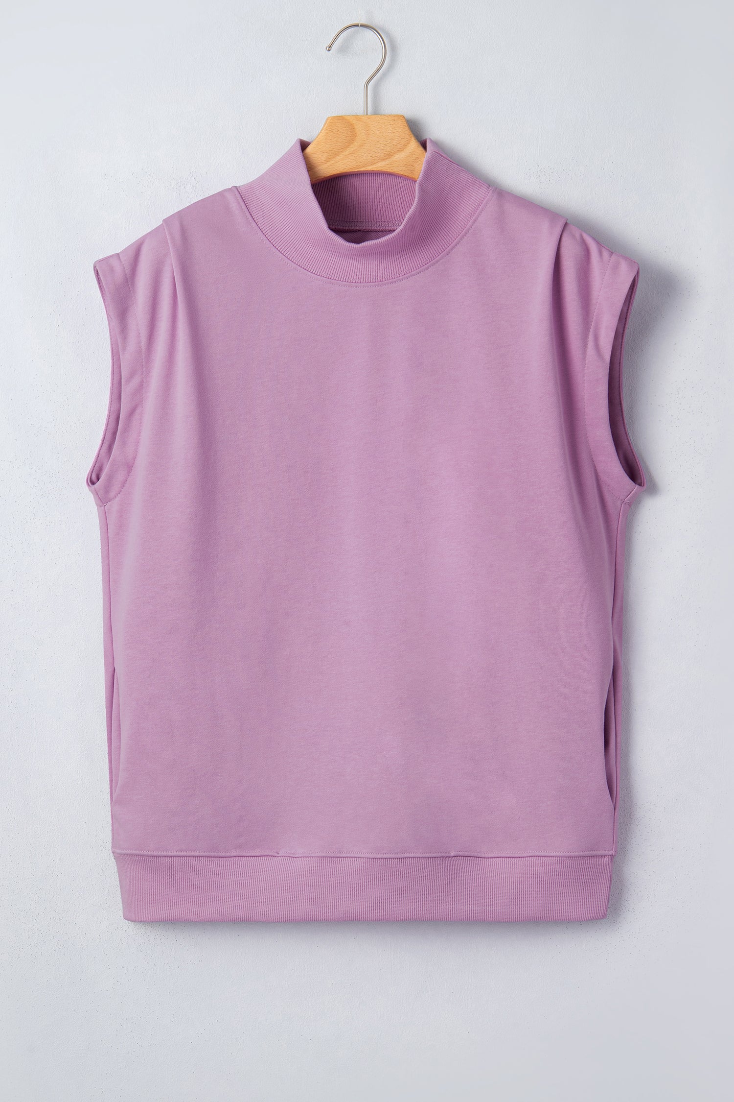 Myosotis Solid Color High Neck Cap Sleeve Loose Top