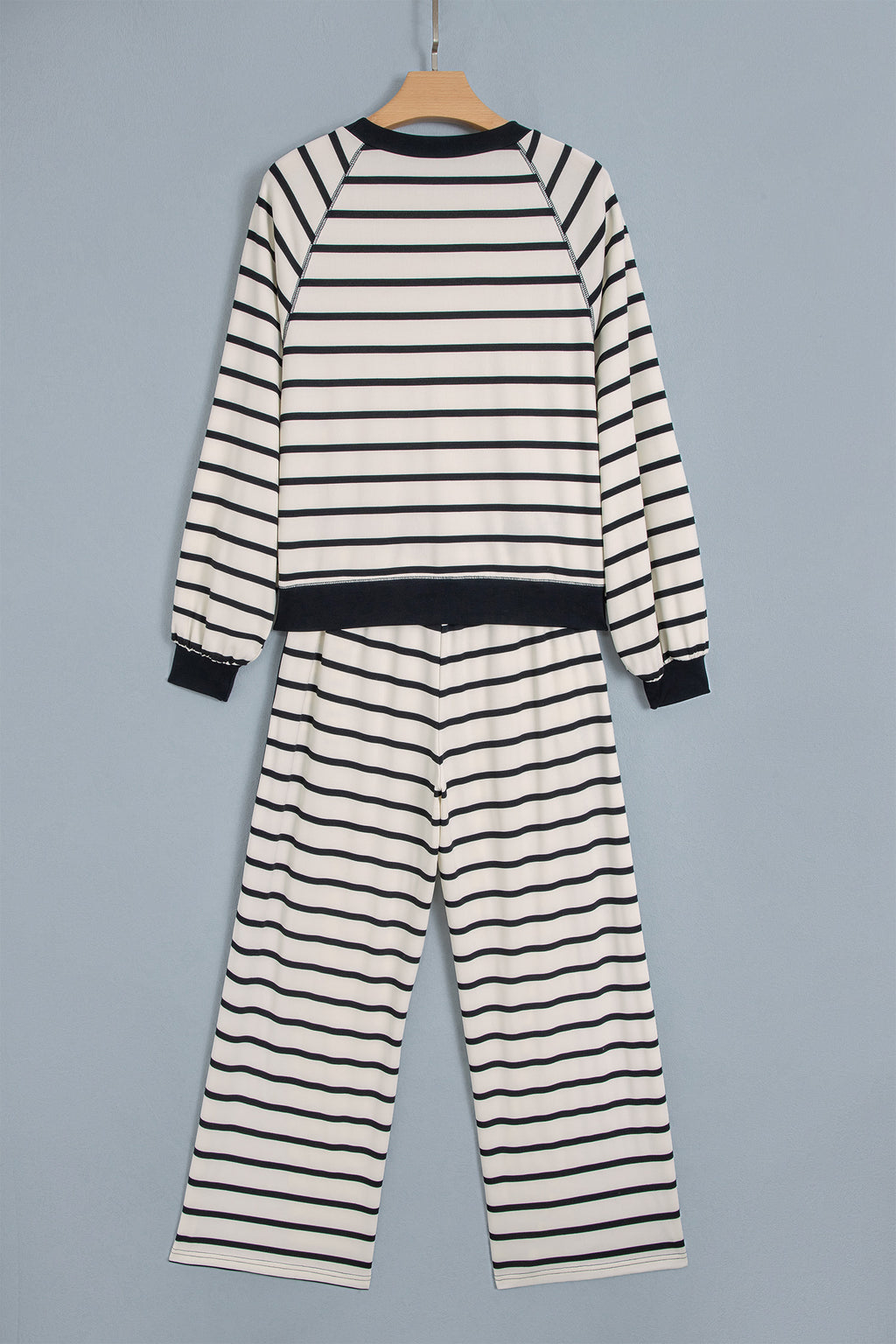 Khaki Stripe Relaxed Long Sleeve Top Color Block Detail Drawstring Pant Set