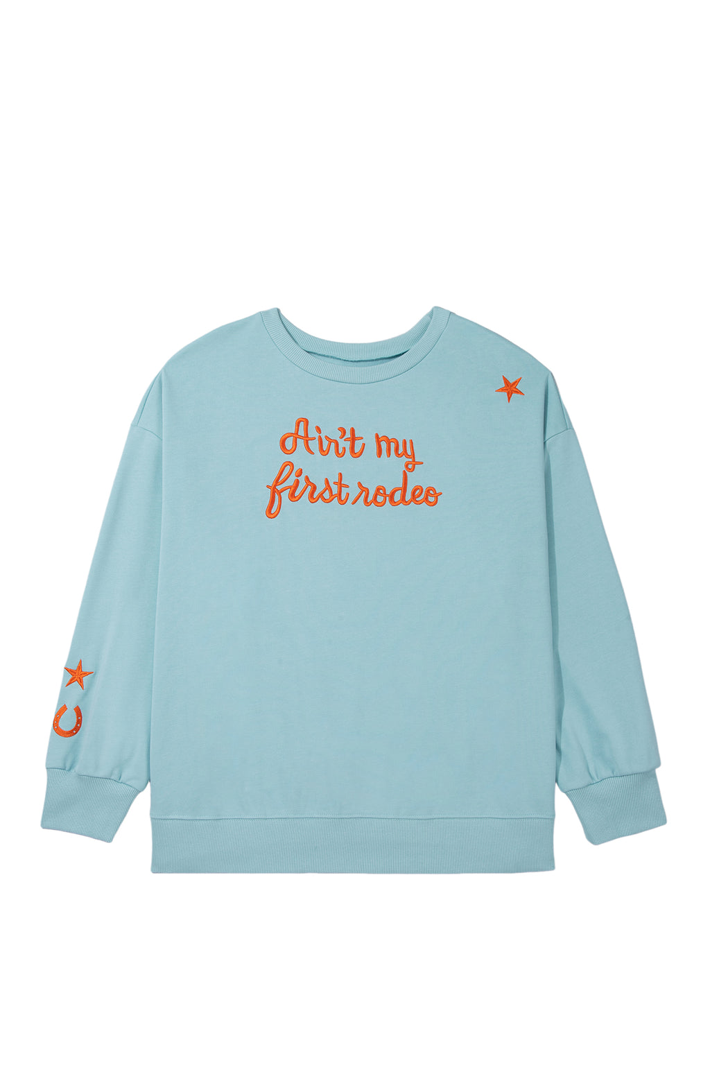 Haze Blue Letter Print Round Neck Loose Fit Long Sleeve Plus Size Sweatshirt