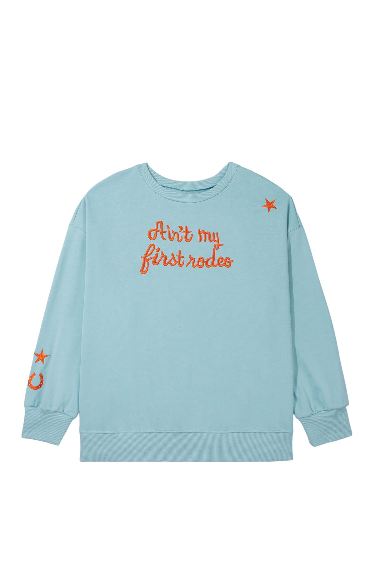 Haze Blue Letter Print Round Neck Loose Fit Long Sleeve Plus Size Sweatshirt
