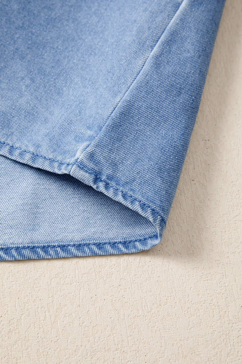 Blue Frilled Collar Flutter Sleeve Denim Top