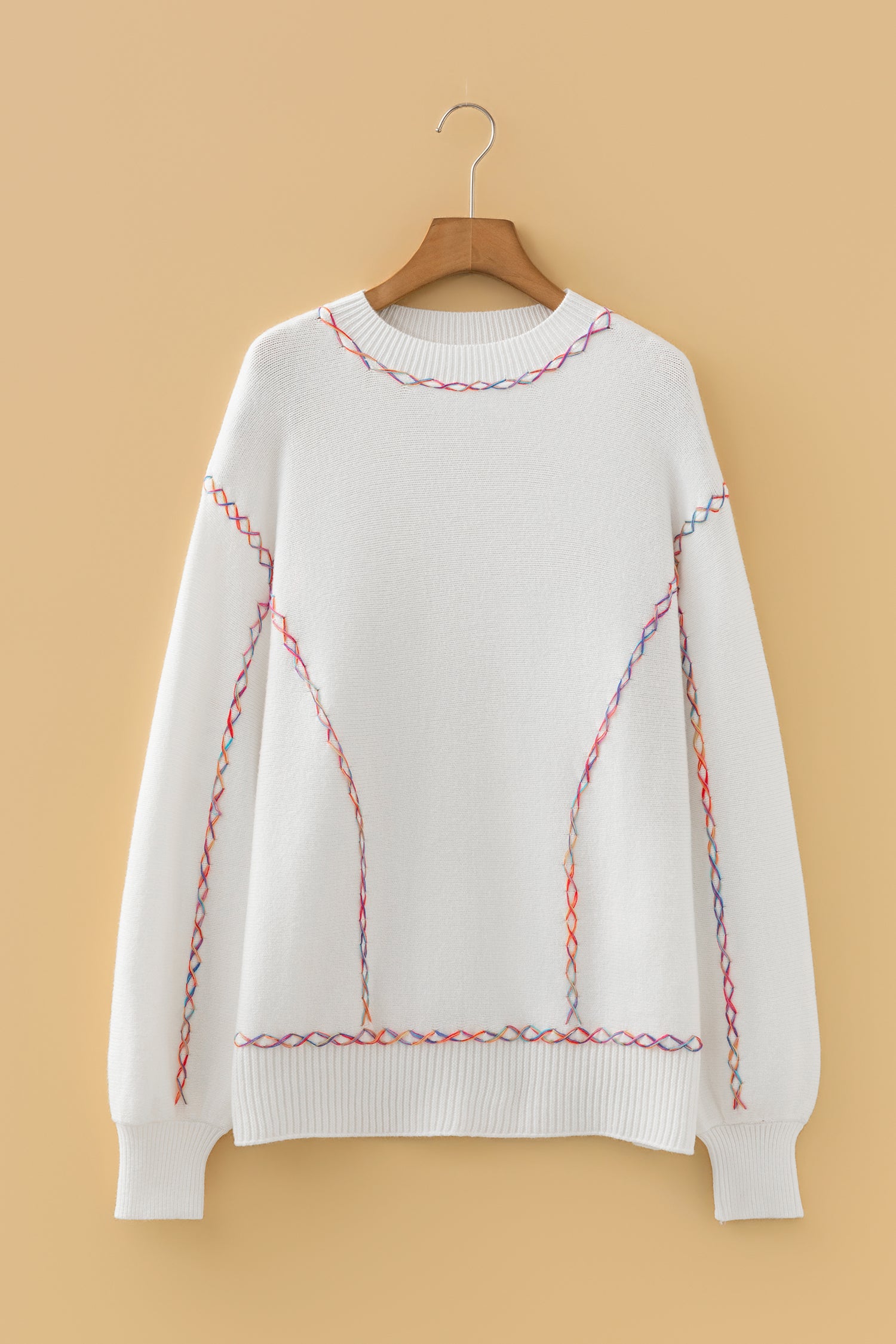 Orchid Bouquet Rainbow Stitching Balloon Sleeve Relaxed Sweater